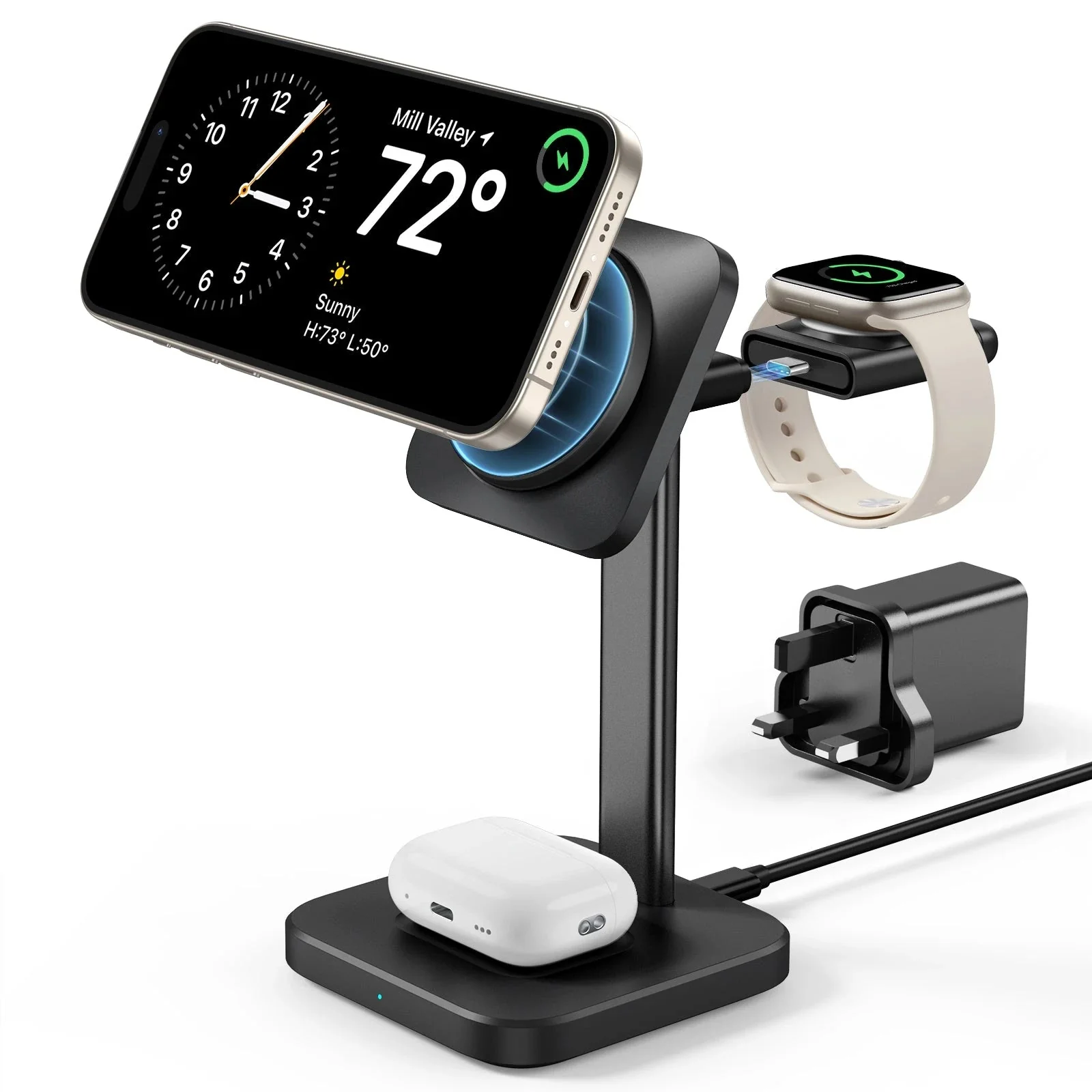 3-in-1 Watch Wireless Charging Set (HaloLock) - White - UK-Plug - Image 5