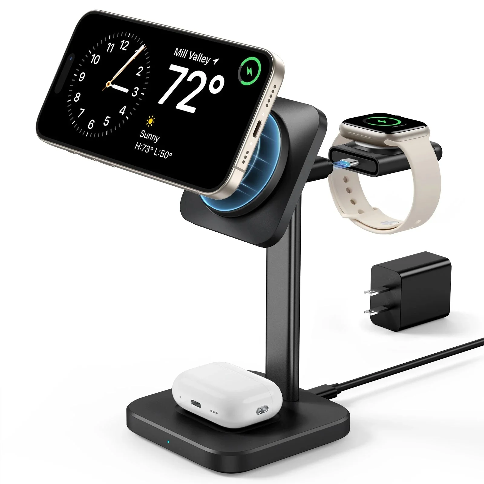 3-in-1 Watch Wireless Charging Set (HaloLock) - White - UK-Plug - Image 6