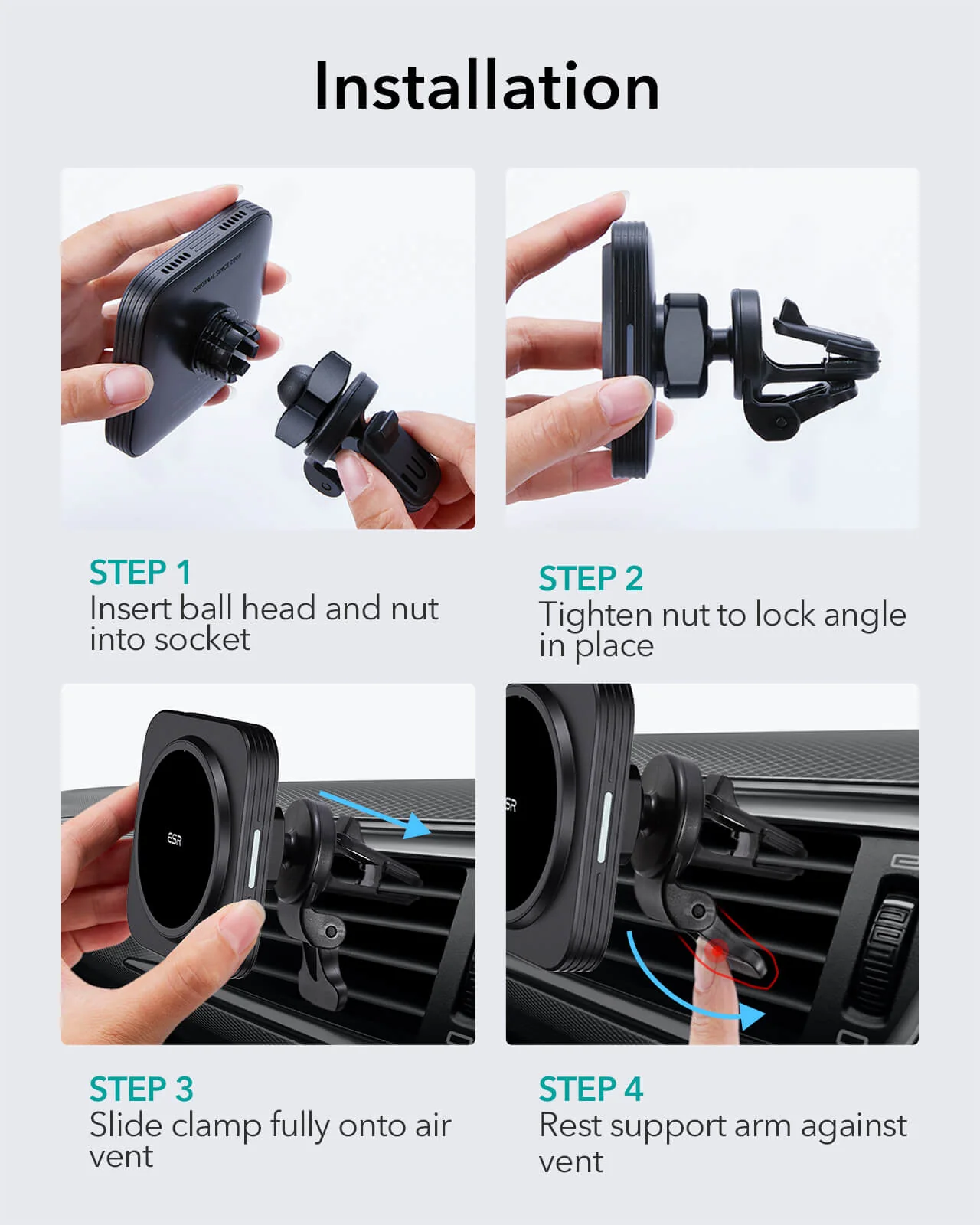 Magnetic Wireless Car Charger (HaloLock) - Black - Image 10