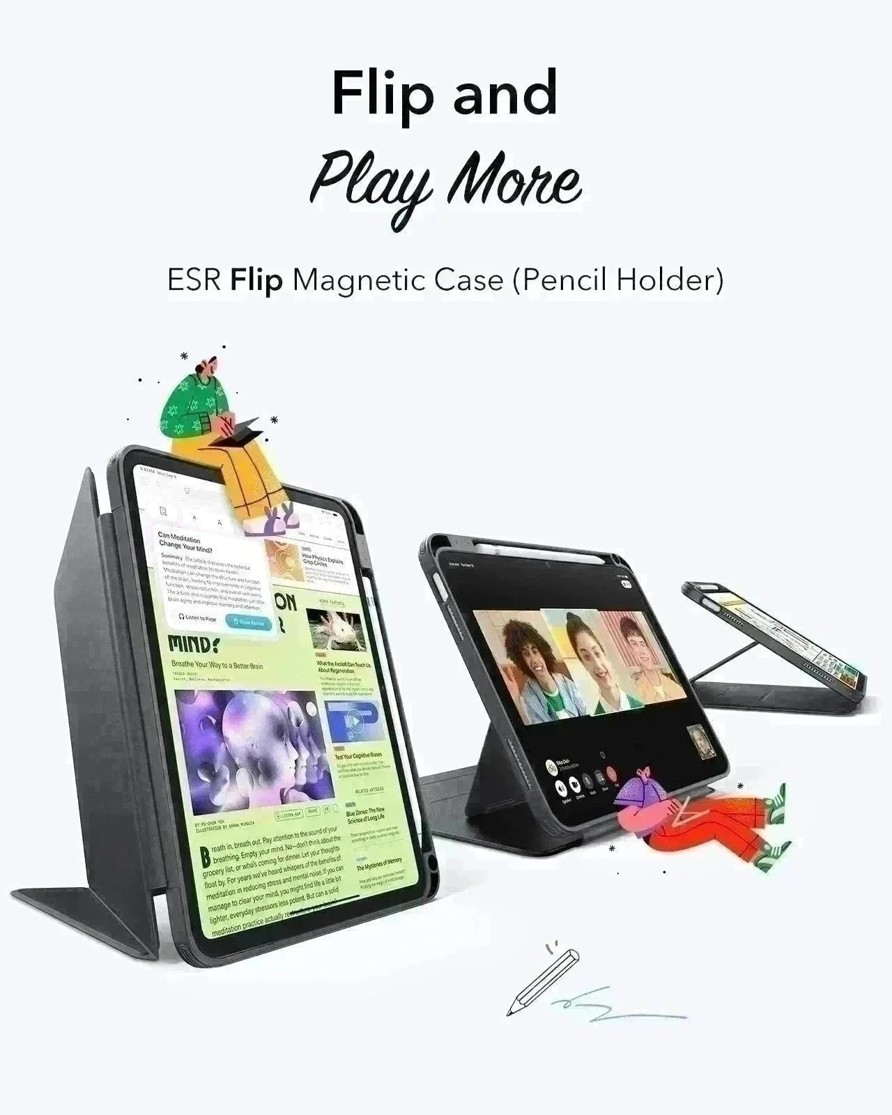 iPad 11" (A16, 2025) Flip Magnetic Case with Pencil Holder - Black - Image 4
