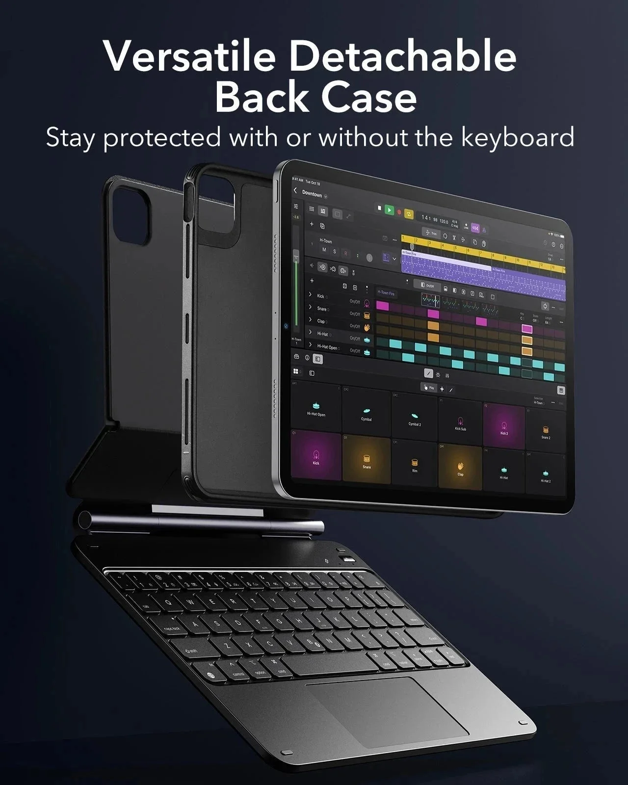 iPad Air 10.9” (5th/4th Gen), and Pro 11” (4th/3rd/2nd/1st Gen) Rebound Magnetic Keyboard Case 360 - UK Layout-Black - Image 4
