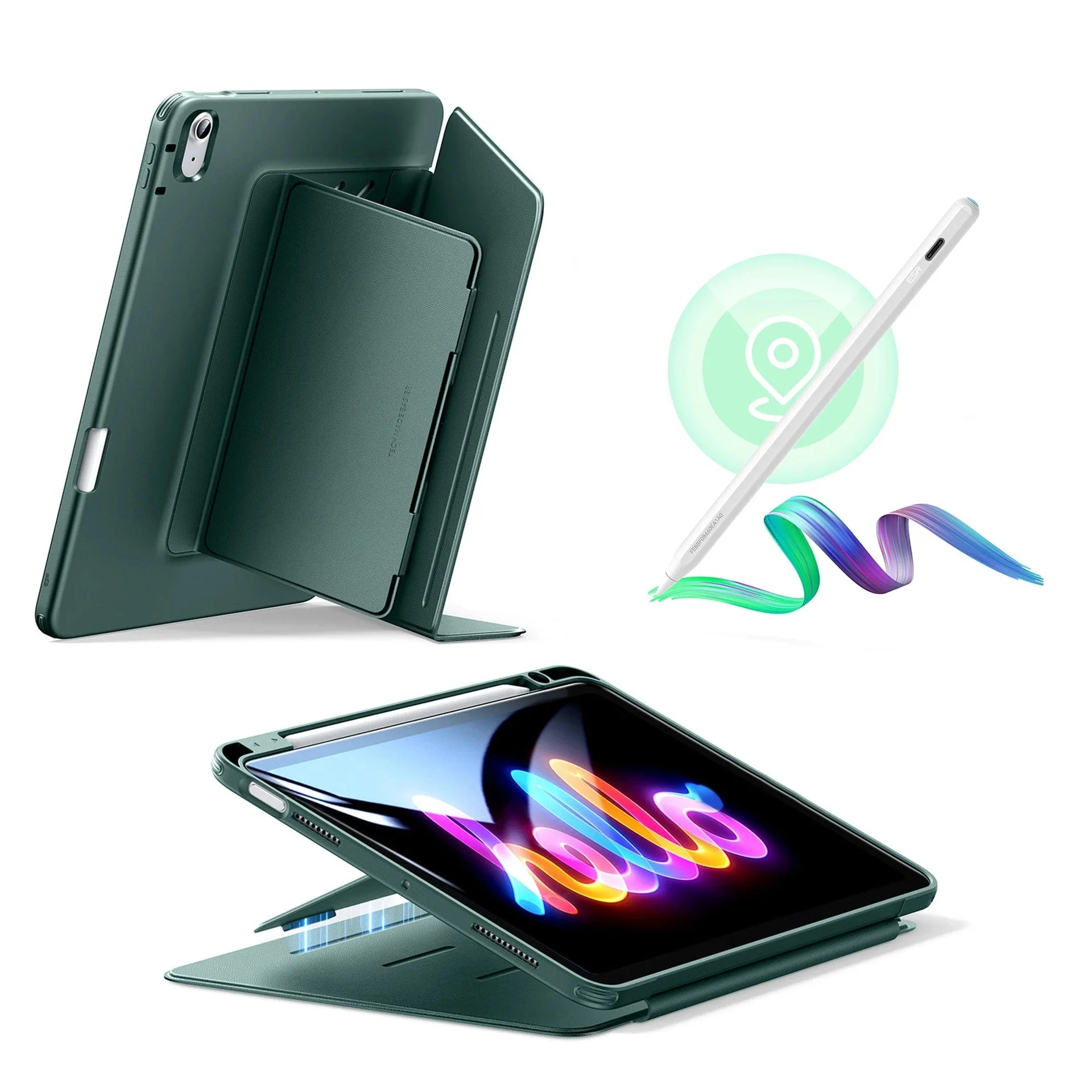 iPad Air 11" (2024) Bundle Flip Magnetic Case with Geo Digital Pencil - Green