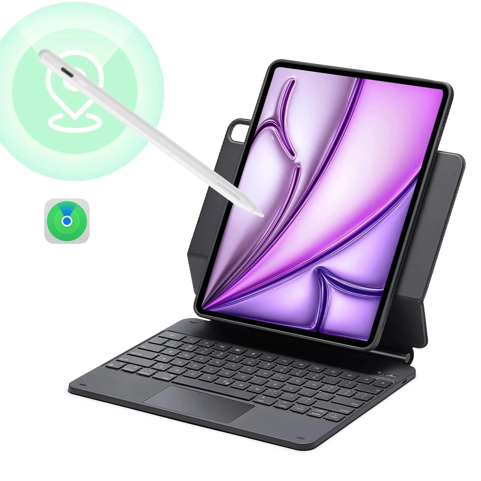 iPad Air 13” (2025) Rebound Magnetic Keyboard Case 360 Pencil Bundle-UK Layout-Black