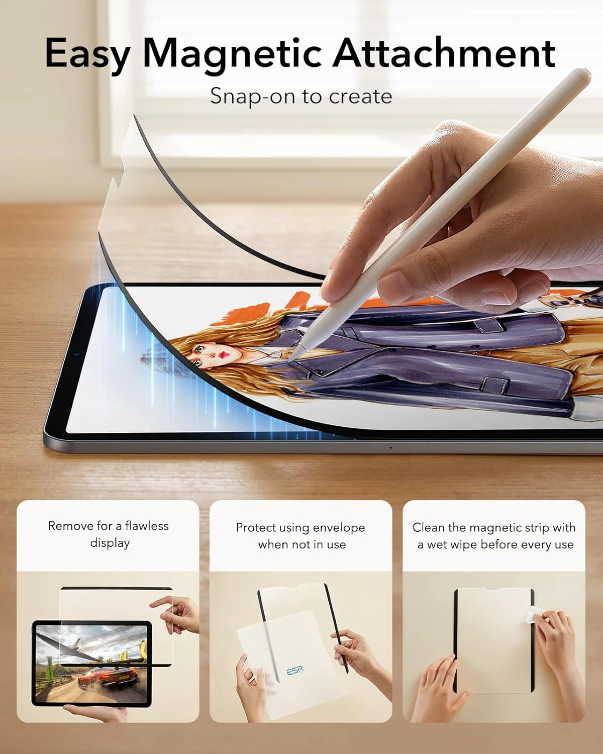 iPad Pro 11″ (4th/3rd/2nd/1st Gen) and Air 10.9″ (5th/4th Gen) Paper-Feel Magnetic Screen Protector - 1 Pack - Image 4