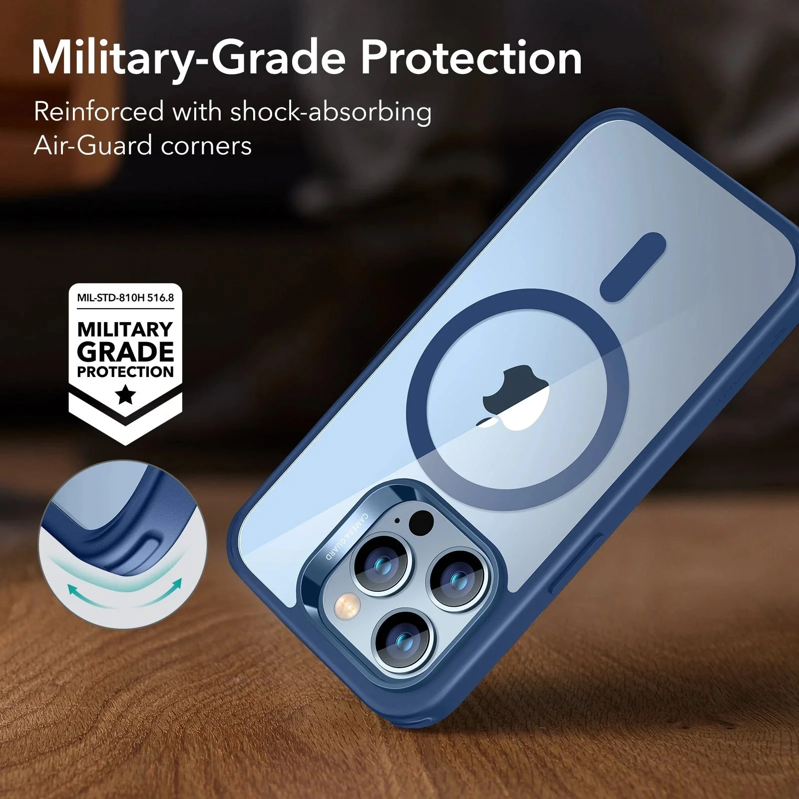 iPhone 13 Pro Classic Hybrid Case (HaloLock) - Clear Blue - Image 5