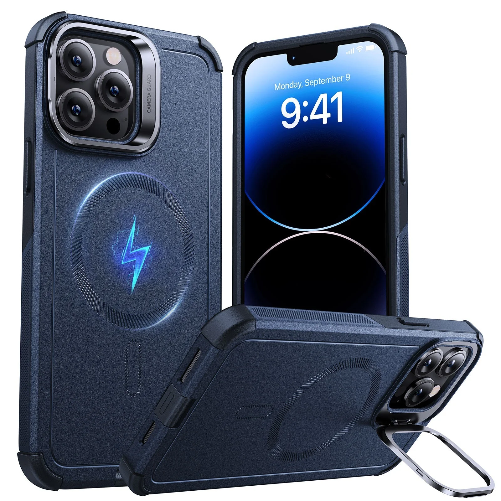 iPhone 13 Pro Cyber Tough Magnetic Case (Stash Stand) - Dark Blue