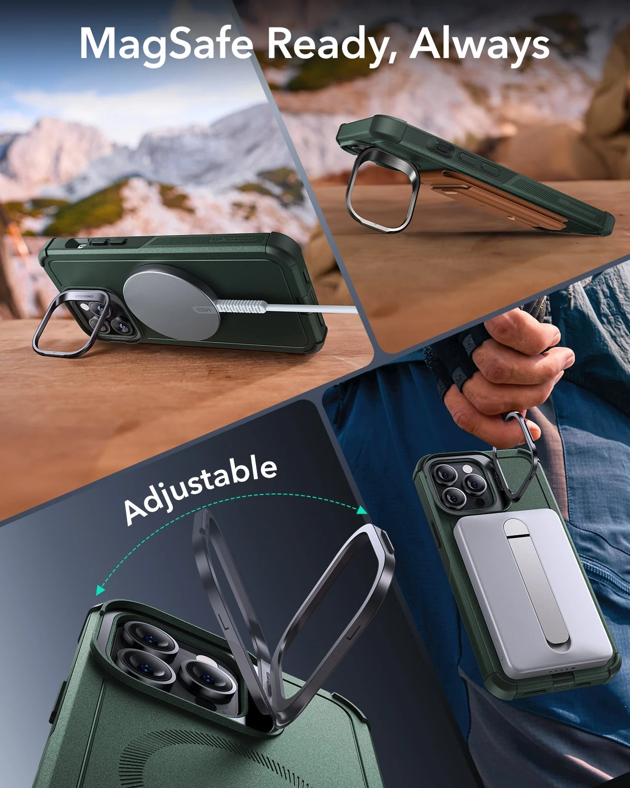 iPhone 13 Pro Max Cyber Tough Magnetic Case (Stash Stand) - Green - Image 5
