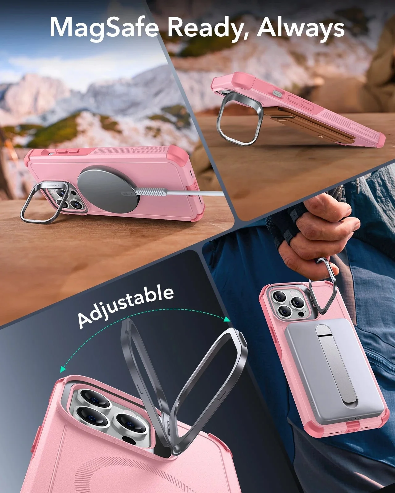 iPhone 13 Pro Max Cyber Tough Magnetic Case (Stash Stand) - Pink - Image 5