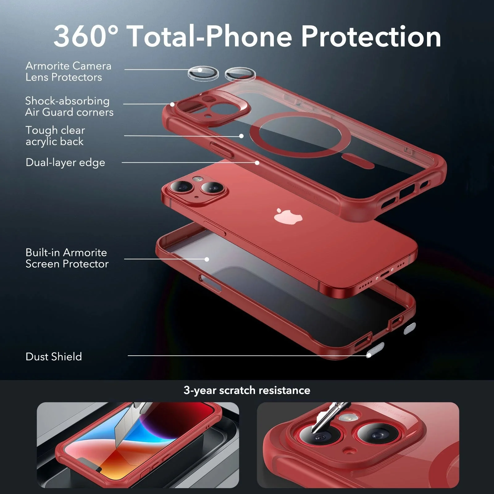 iPhone 14 Armor Tough Case (HaloLock) - Clear Red - Image 3