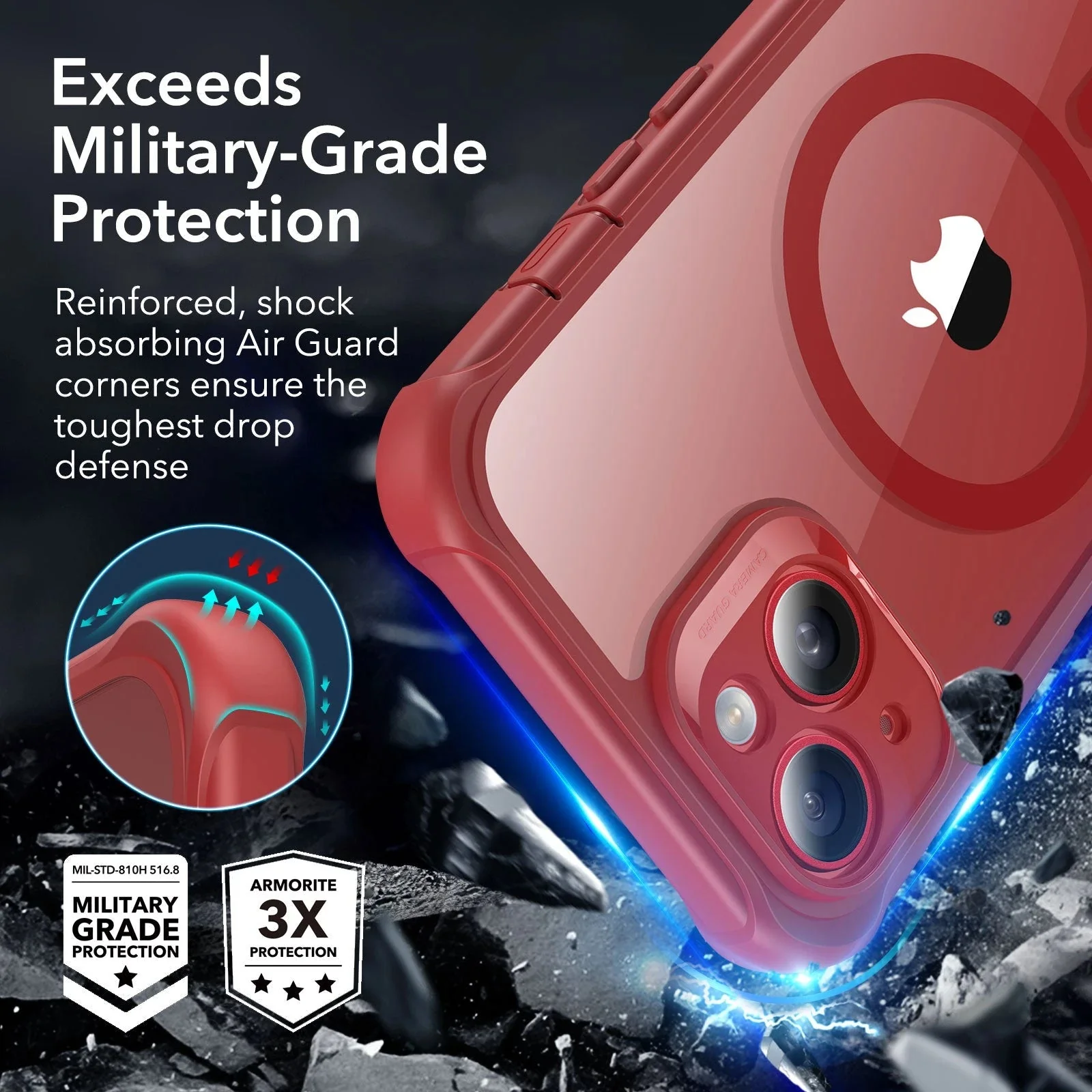 iPhone 14 Armor Tough Case (HaloLock) - Clear Red - Image 4