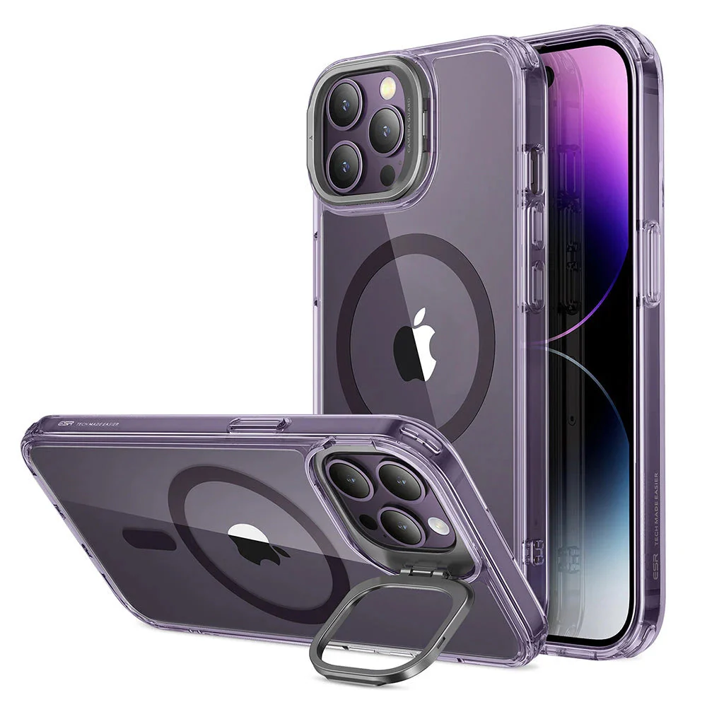 iPhone 14 Pro Classic Hybrid Case with Stash Stand (HaloLock) - Clear Purple