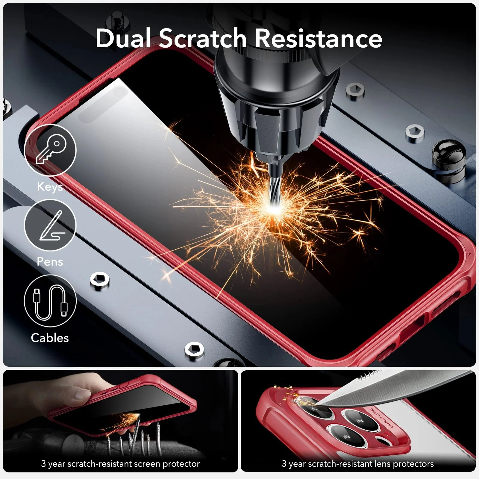 iPhone 14 Pro Max Armor Tough Case (HaloLock) - Clear Red - Image 6