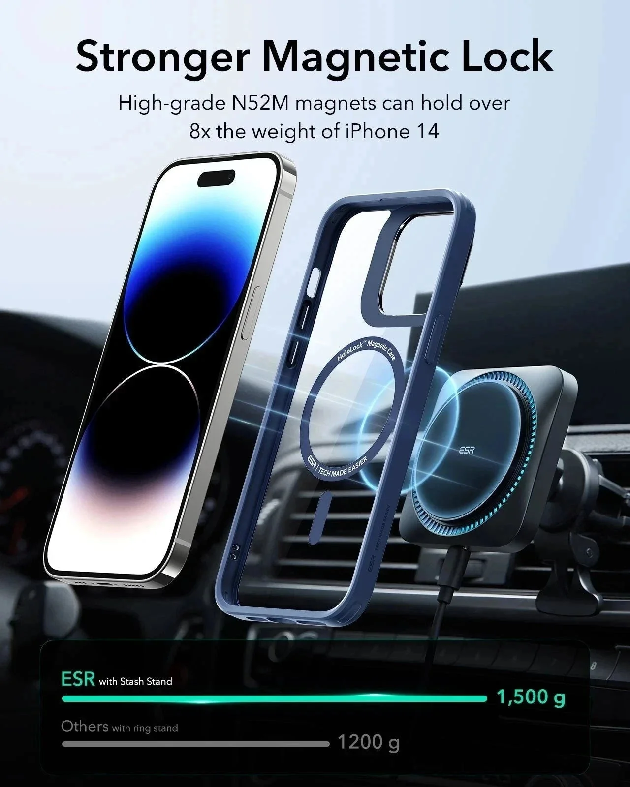 iPhone 14 Pro Max Classic Hybrid Case with Stash Stand (HaloLock) - Clear Black - Image 6