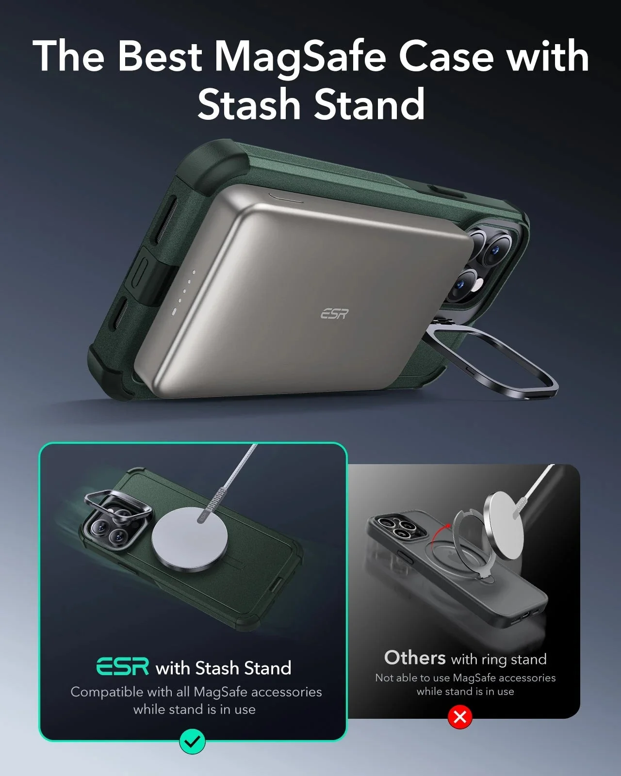 iPhone 14 Pro Max Cyber Tough Magnetic Case (Stash Stand) - Green - Image 4