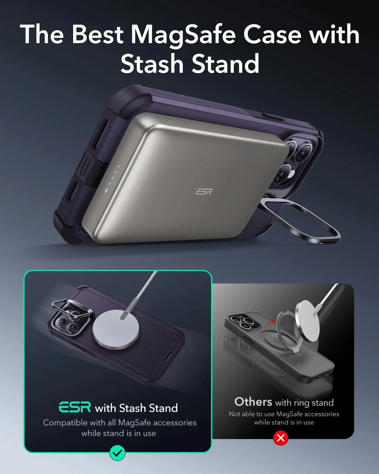 iPhone 14 Pro Max Cyber Tough Magnetic Case (Stash Stand) - Purple - Image 4