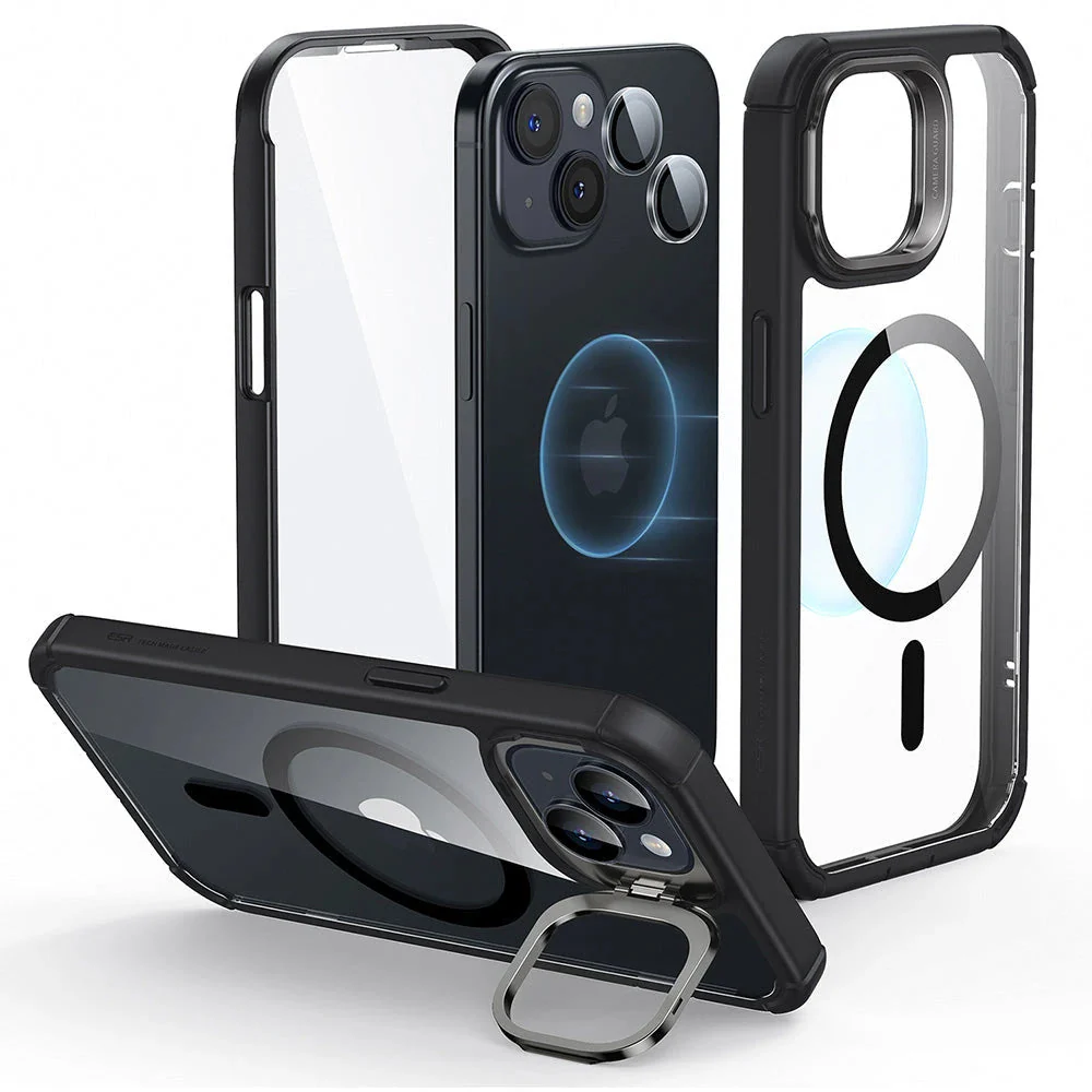 iPhone 15 Armor Tough Case with Stash Stand (HaloLock) - Clear Dark Blue - Image 2