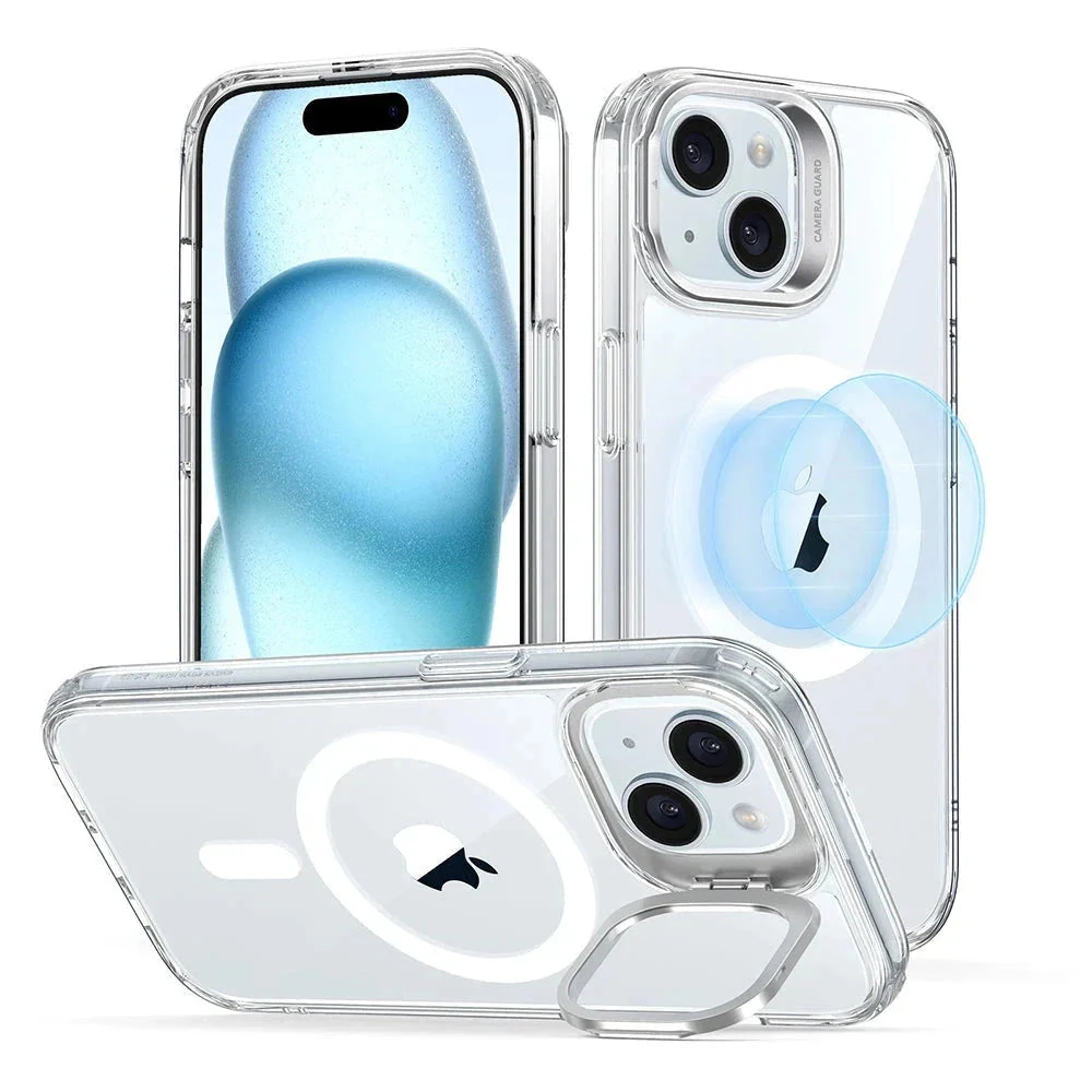 iPhone 15 Classic Hybrid Case with Stash Stand (HaloLock) - Clear