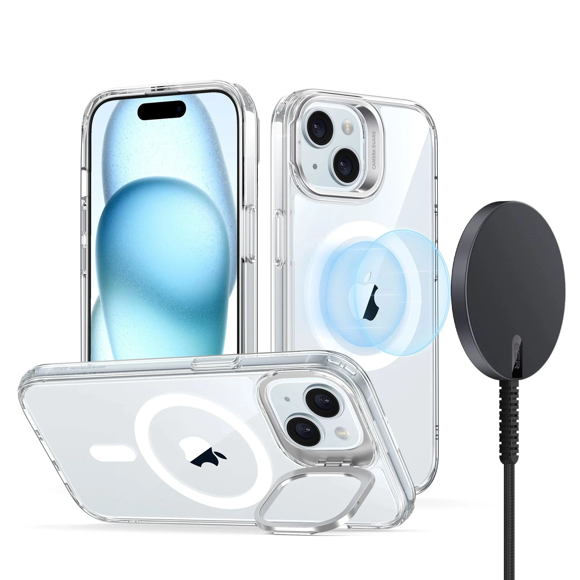 iPhone 15 Plus Snap-and-Stand Charging Bundle - Clear