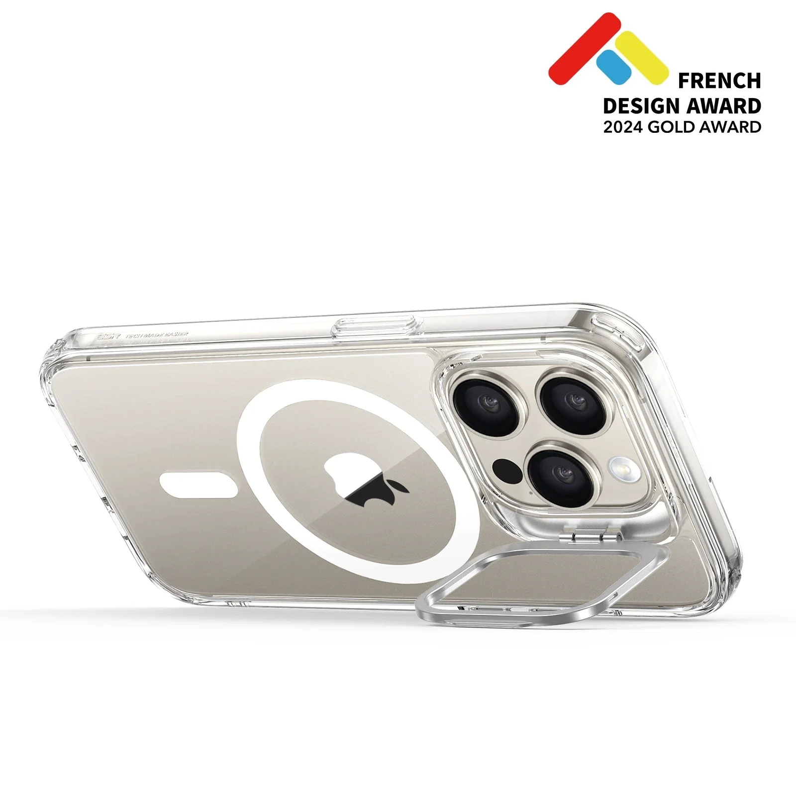 iPhone 15 Pro Classic Hybrid Case with Stash Stand (HaloLock) - Clear