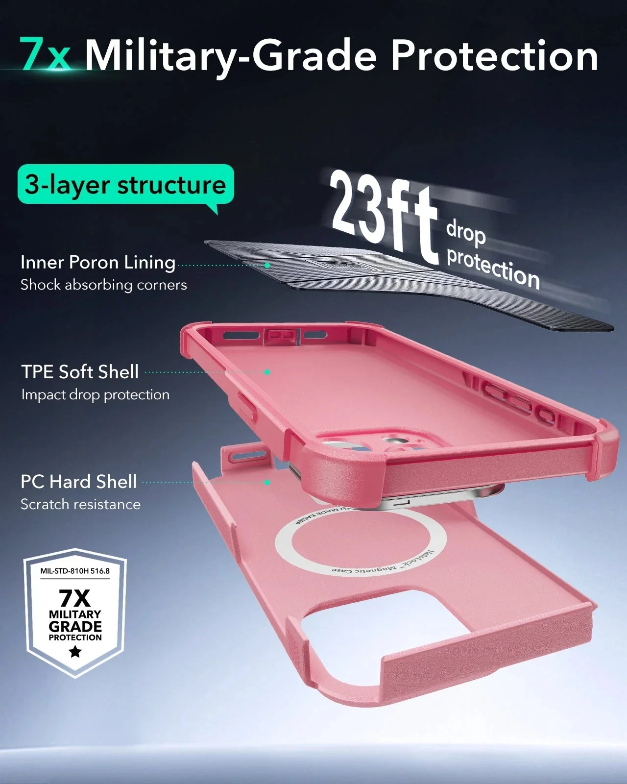 iPhone 15 Pro Cyber Tough Case with Stash Stand (HaloLock) - Pink - Image 4