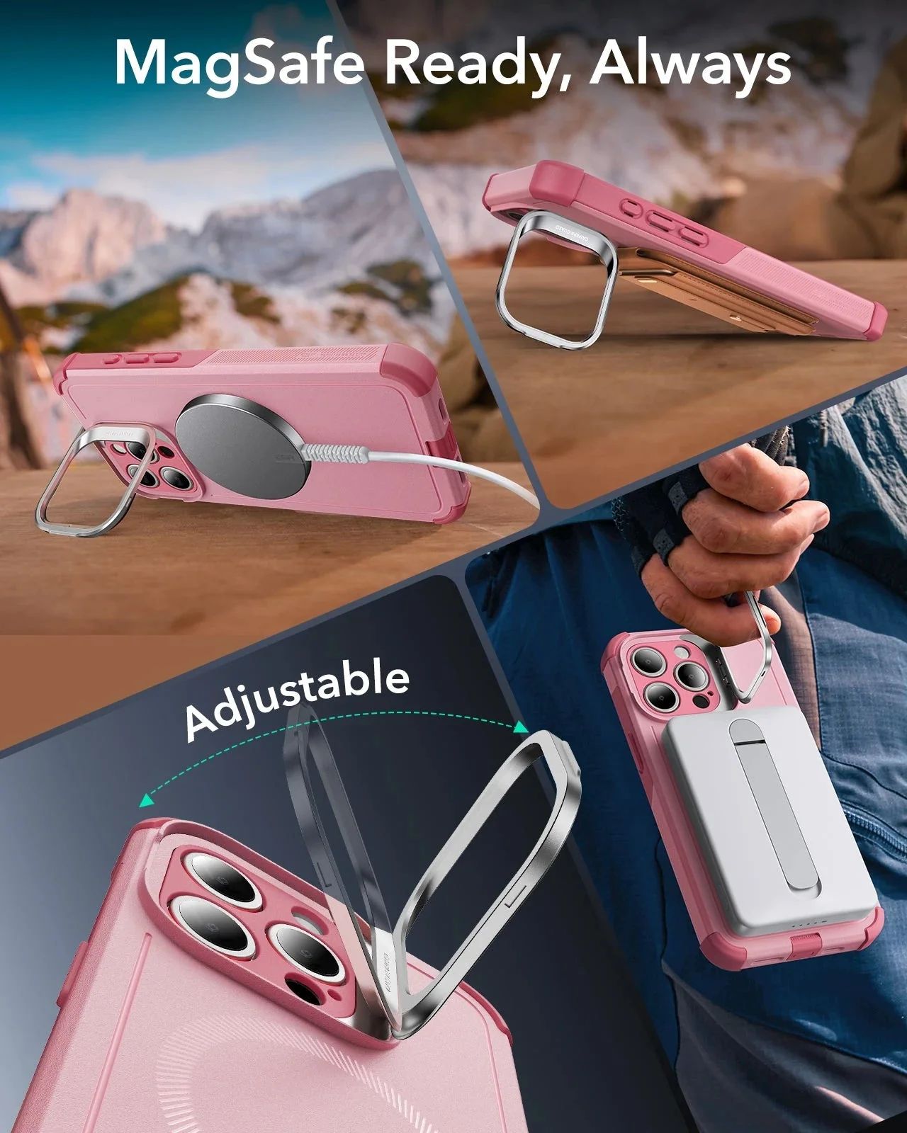 iPhone 15 Pro Cyber Tough Case with Stash Stand (HaloLock) - Pink - Image 5