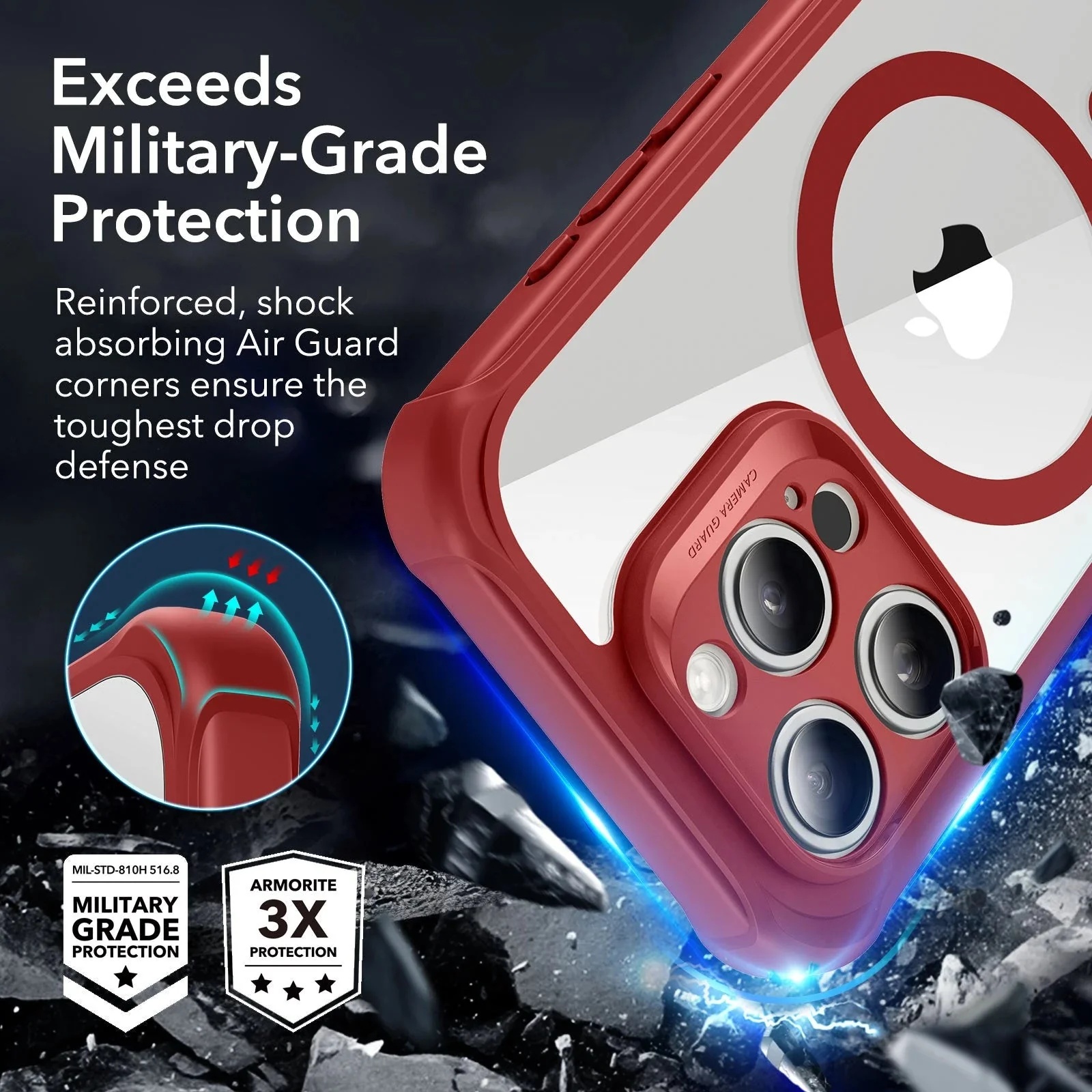 iPhone 15 Pro Max Armor Tough Case (HaloLock) - Clear Red - Image 3