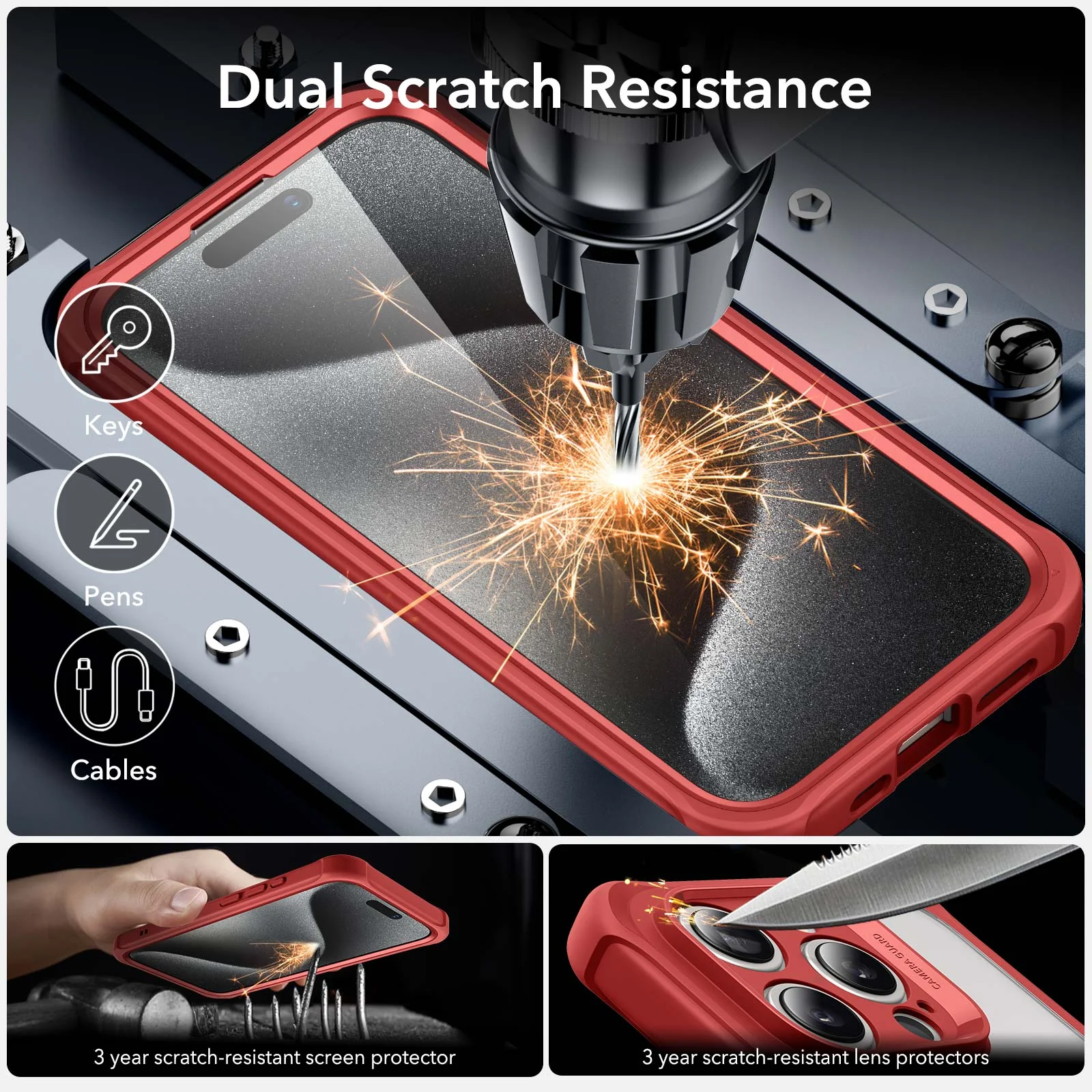 iPhone 15 Pro Max Armor Tough Case (HaloLock) - Clear Red - Image 6
