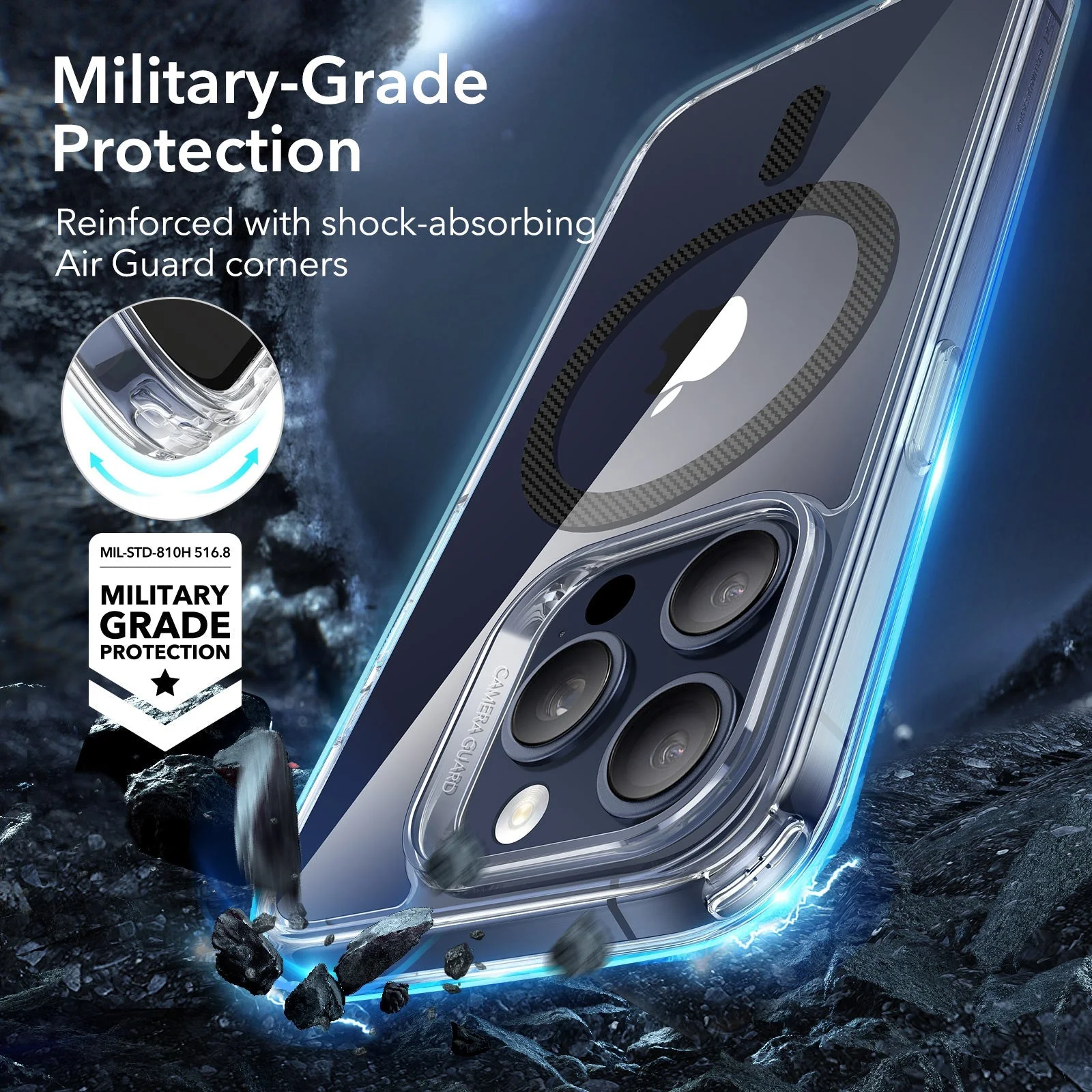 iPhone 15 Pro Max Classic Hybrid Case (HaloLock) - Carbon Fiber - Image 4
