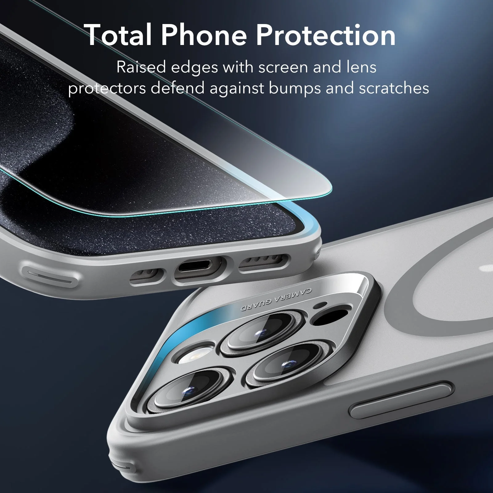 iPhone 15 Pro Max Classic Pro Case (HaloLock) Set - Frosted Grey - Image 4