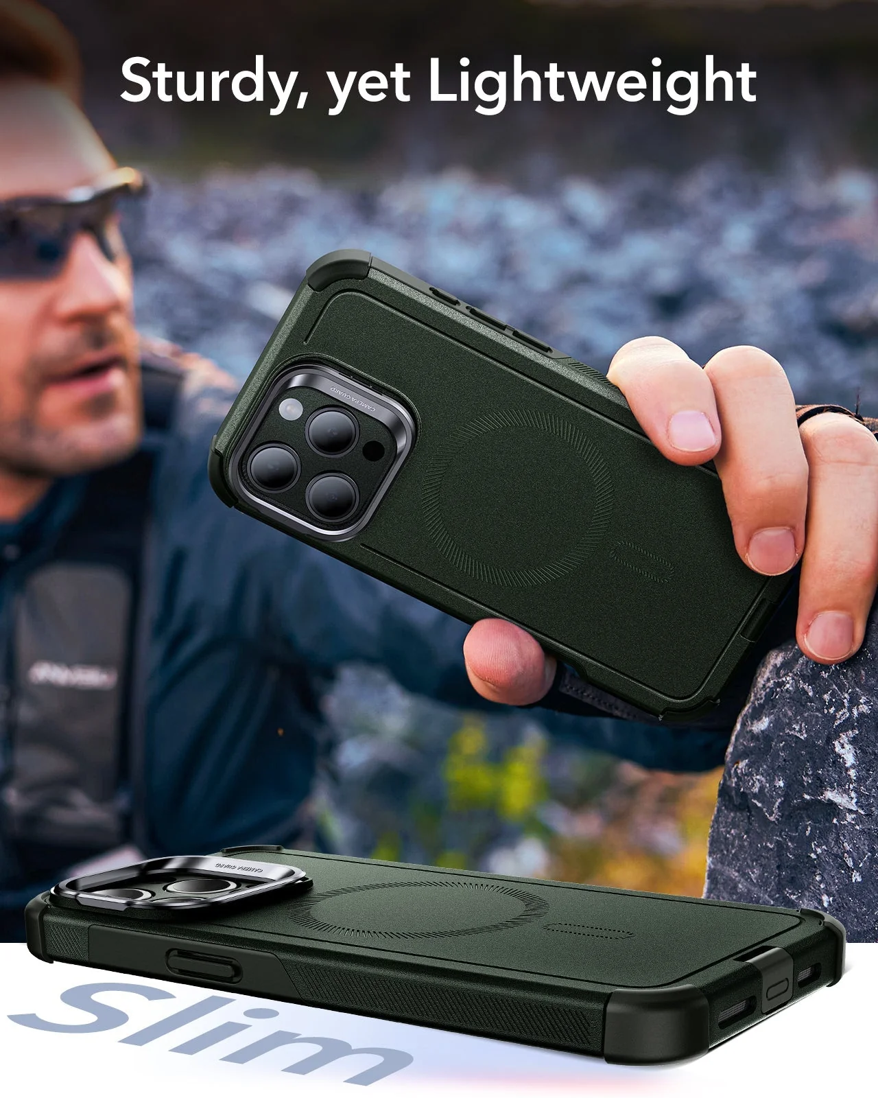 iPhone 15 Pro Max Cyber Tough Case with Stash Stand (HaloLock) - Dark Green - Image 7