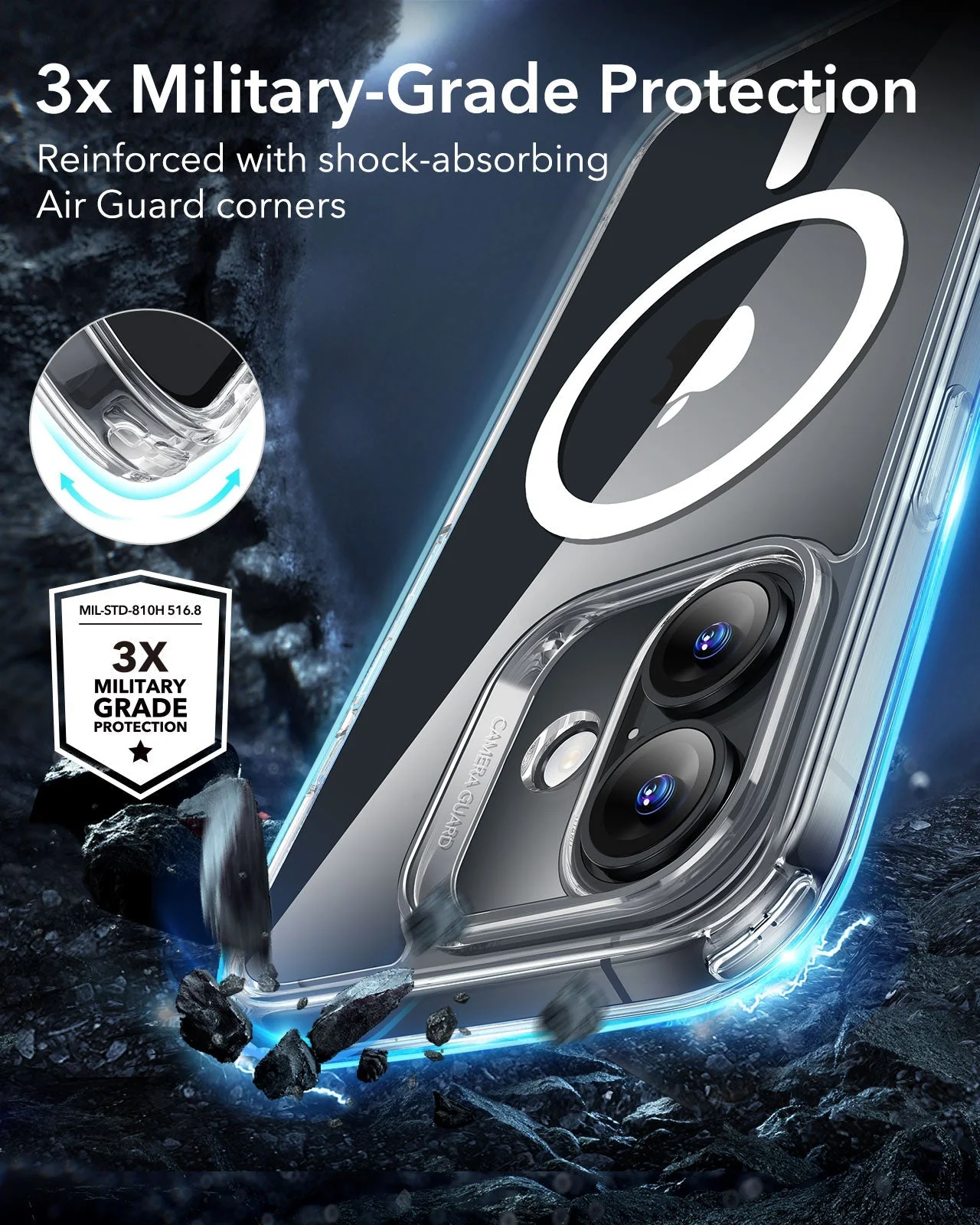 iPhone 16 Classic Hybrid Case (HaloLock) - Clear Black - Image 4