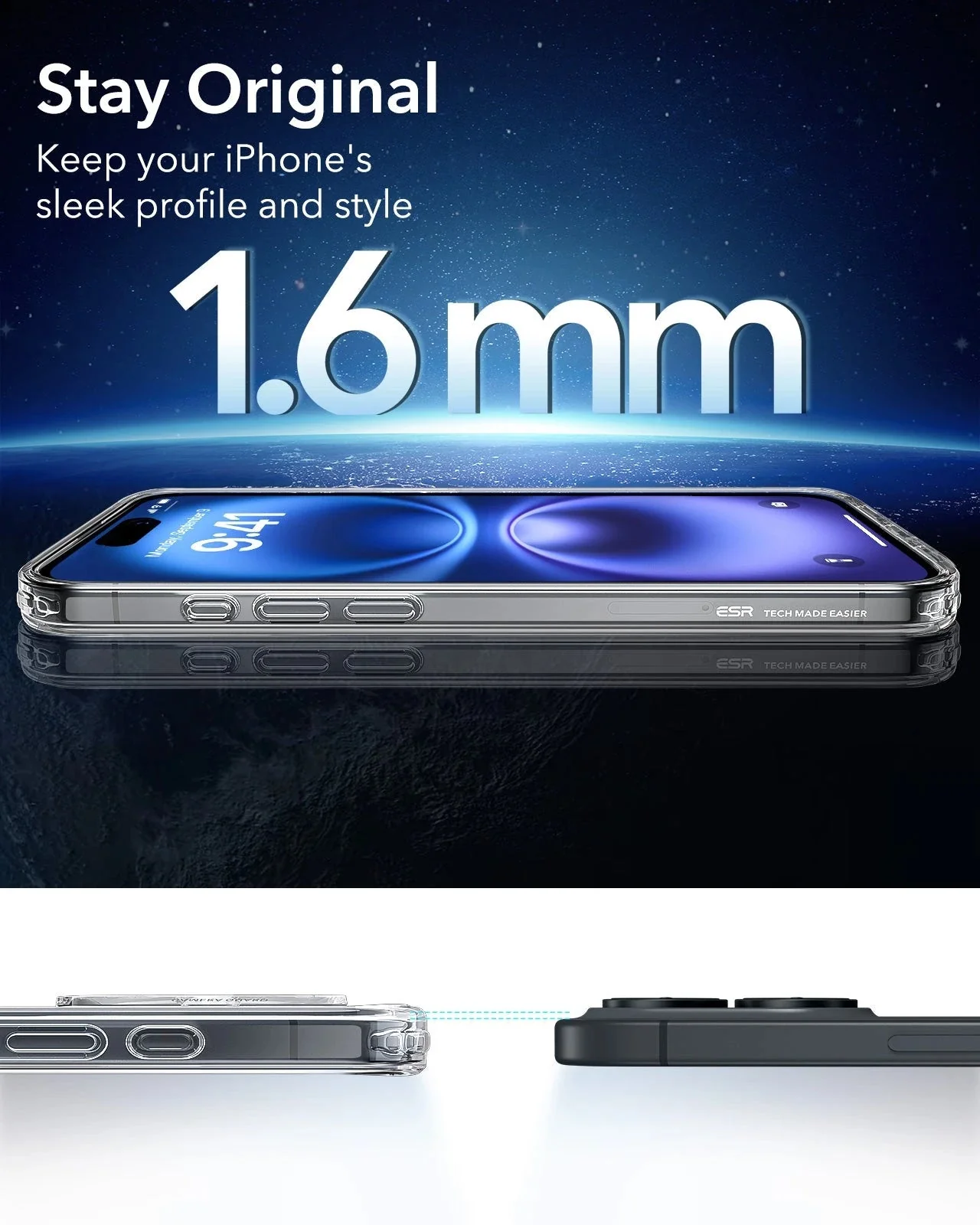 iPhone 16 Classic Hybrid Case (HaloLock) - Clear Black - Image 8