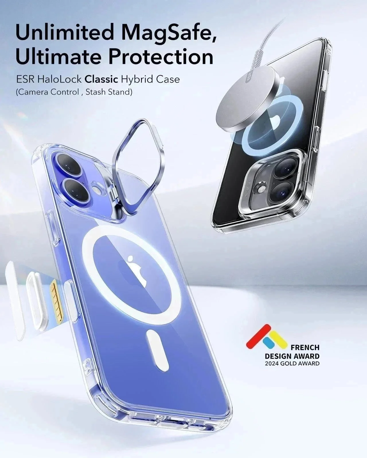 iPhone 16 Classic Hybrid Magnetic Case (Camera Control, Stash Stand) & Privacy Screen Protector Bundle - Frosted Black - Image 3