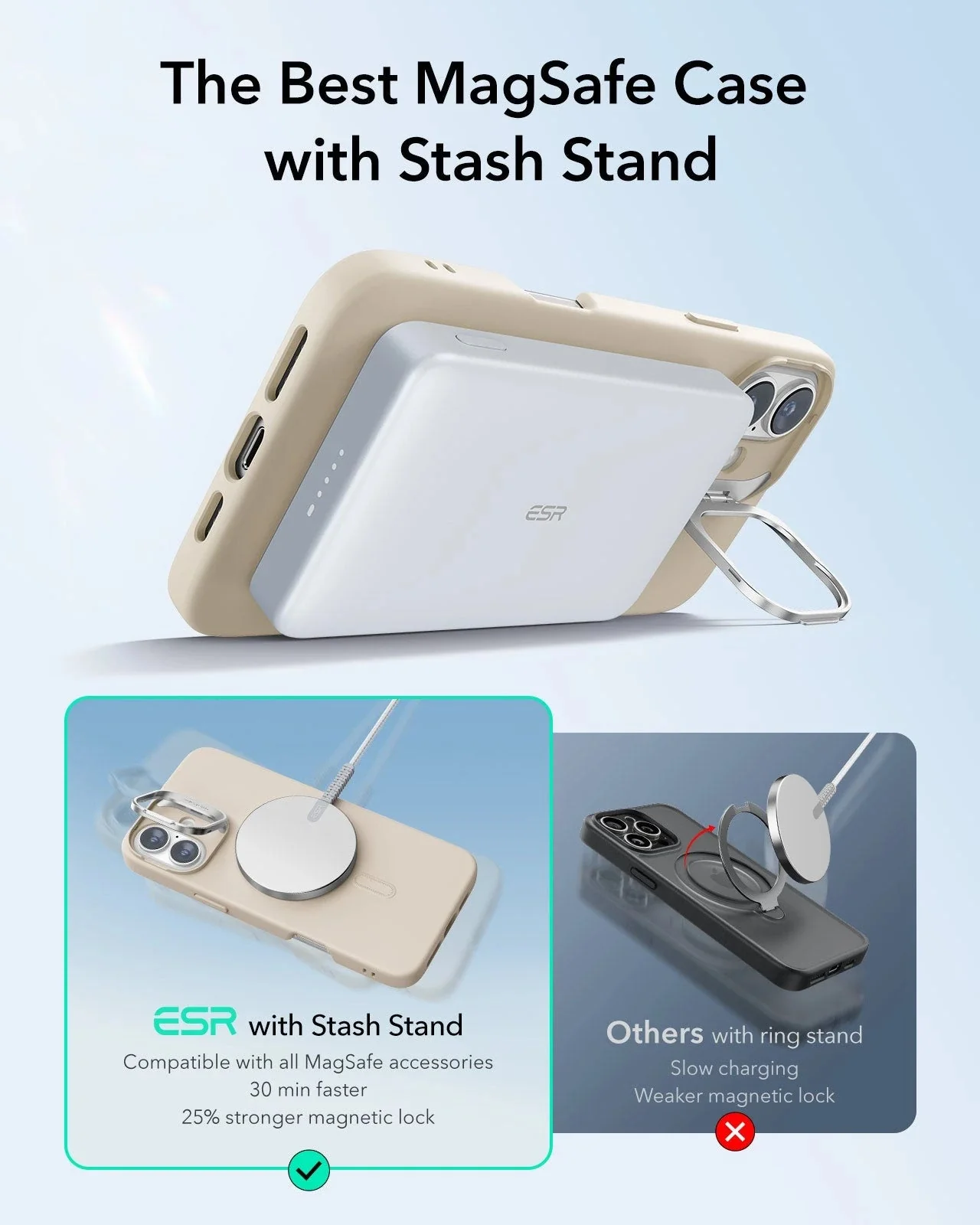 iPhone 16 Cloud Soft Case with Stash Stand (HaloLock) - Light Tan - Image 3