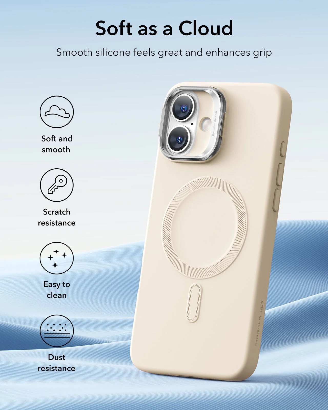 iPhone 16 Cloud Soft Case with Stash Stand (HaloLock) - Light Tan - Image 8