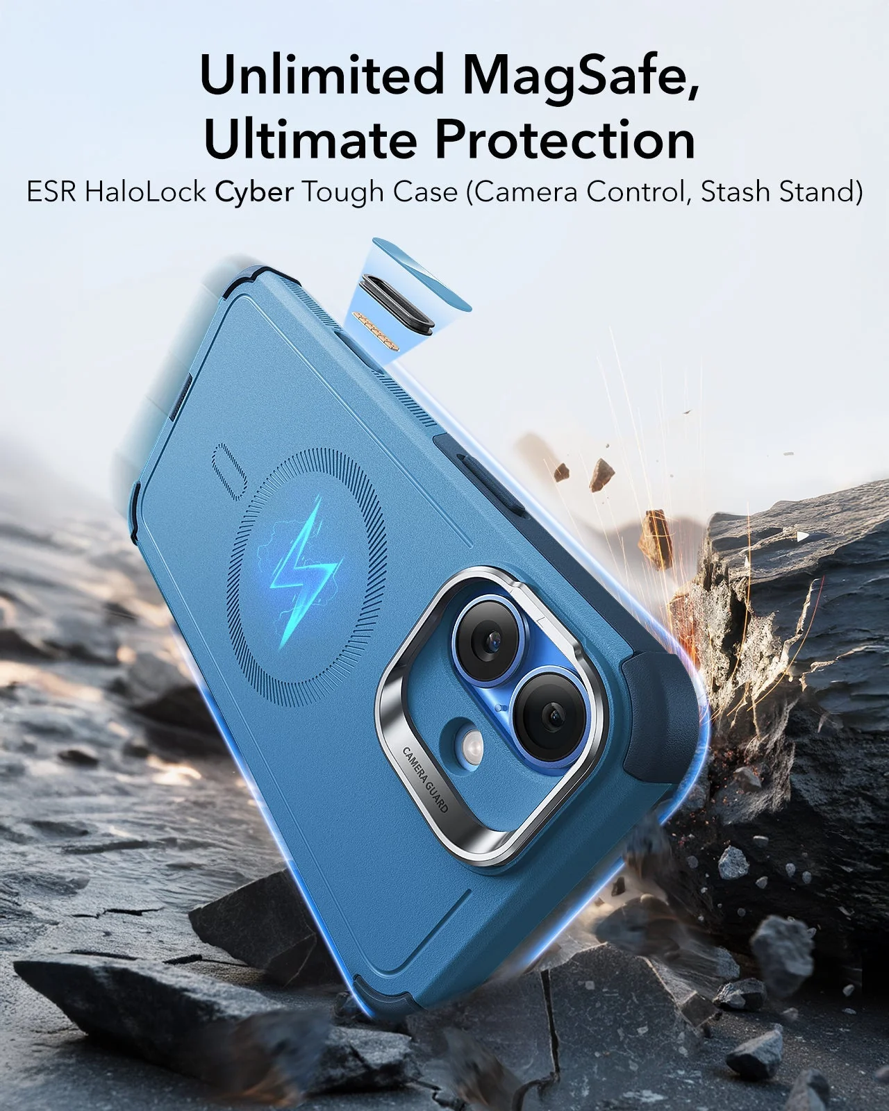 iPhone 16 Cyber Tough Magnetic Case (Camera Control, Stash Stand) - Light Blue - Image 2