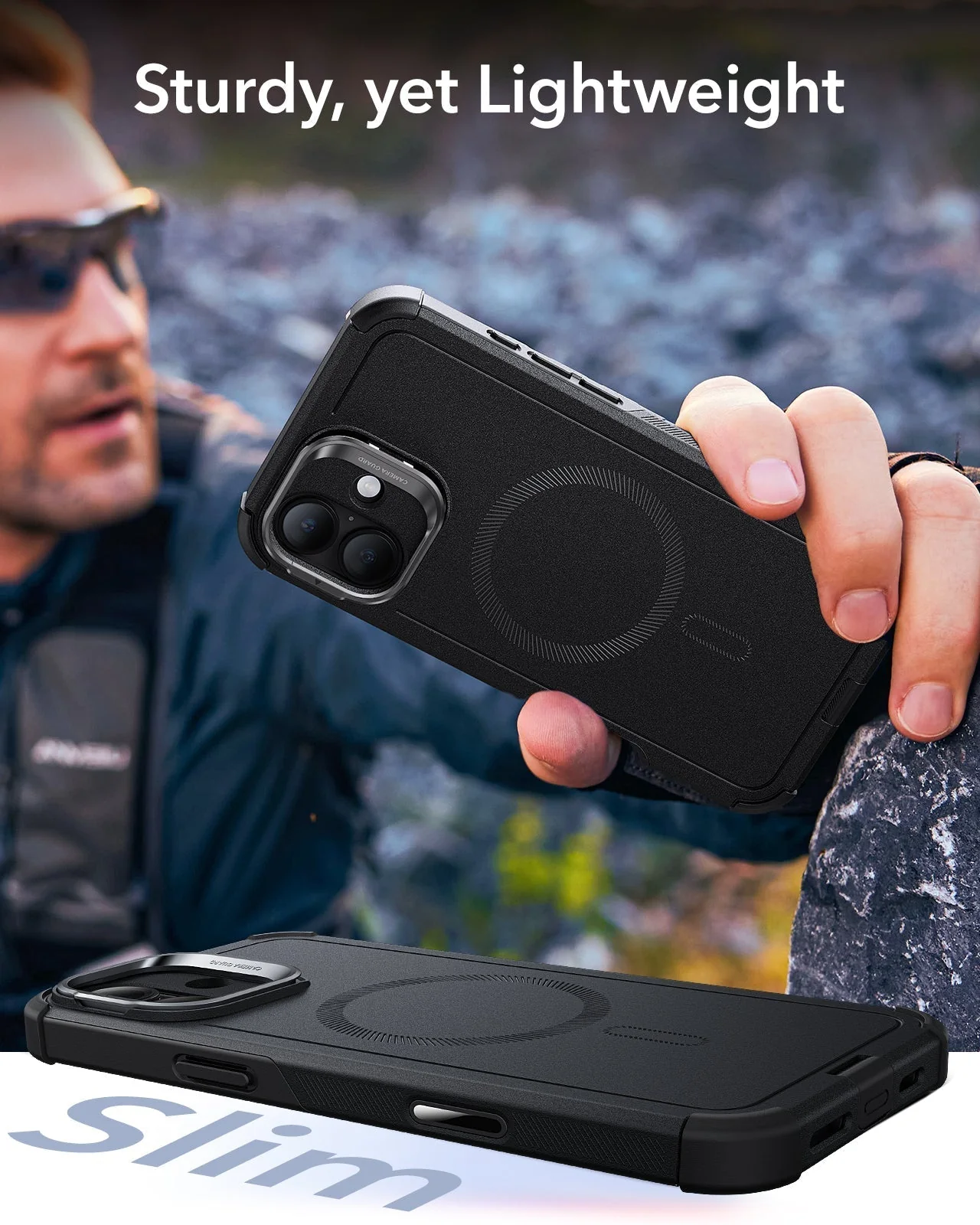 iPhone 16 Cyber Tough Magnetic Case Privacy Protection Bundle (Camera Control, Stash Stand) - Black - Image 9