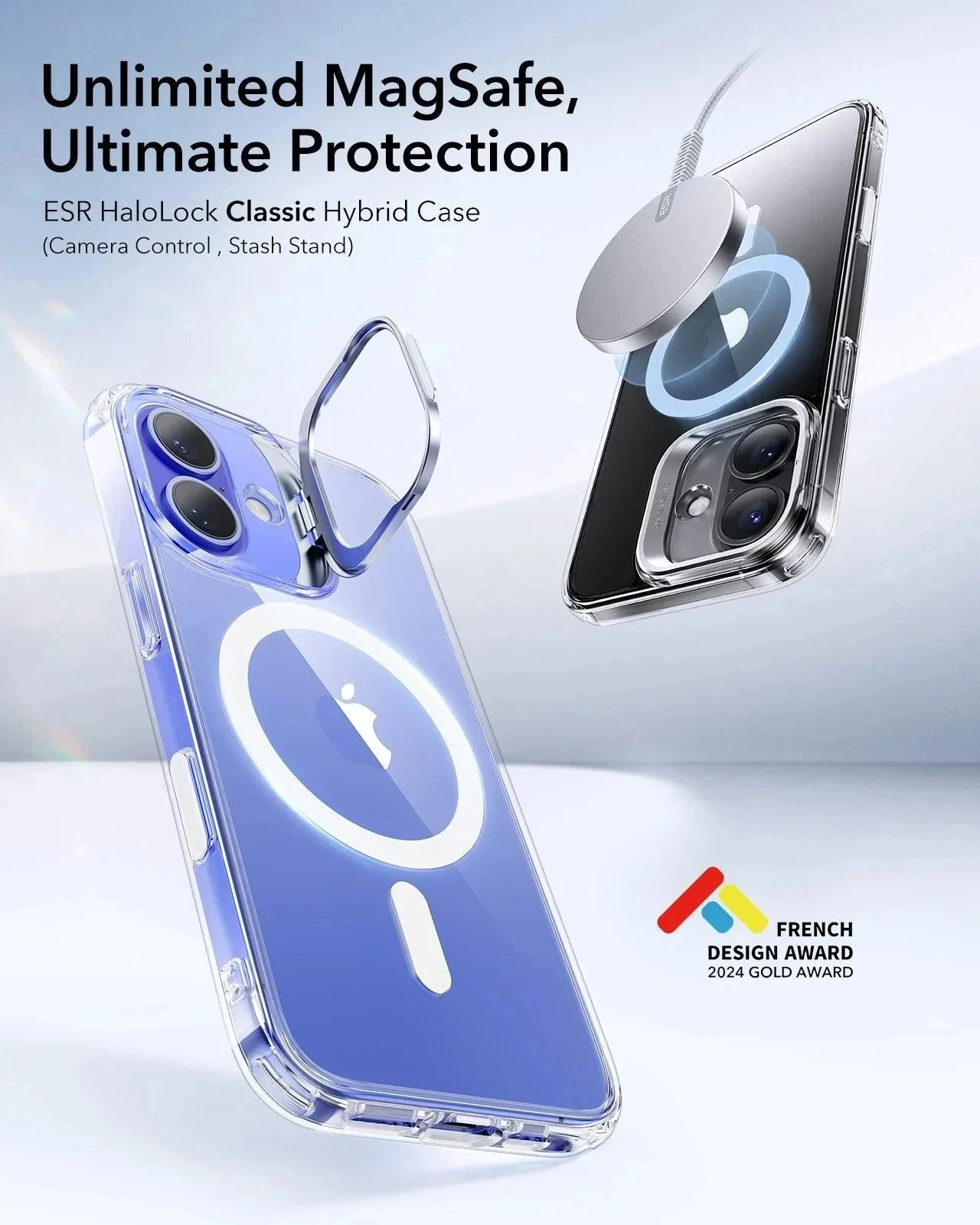 iPhone 16 Classic Hybrid Magnetic Case (Camera Control, Stash Stand) - Clear Black - Image 2