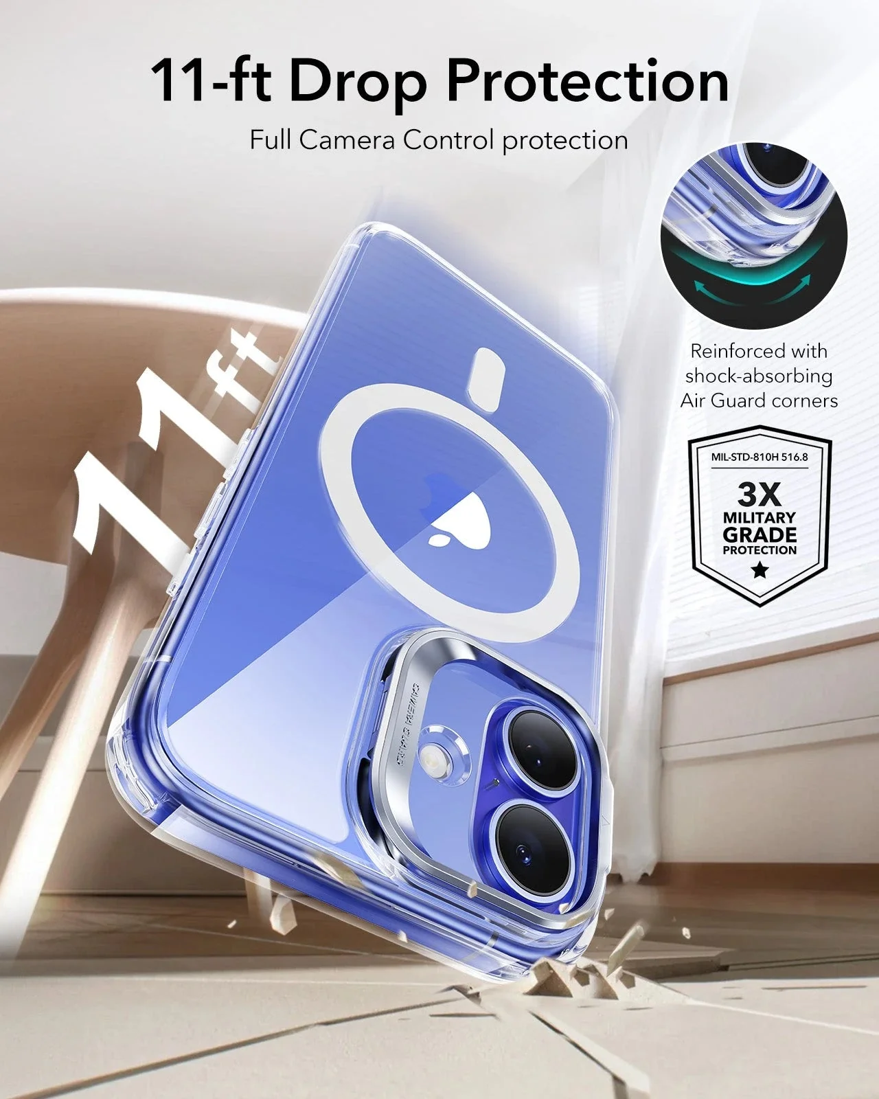 iPhone 16 Classic Hybrid Magnetic Case (Camera Control, Stash Stand) - Clear Green - Image 8