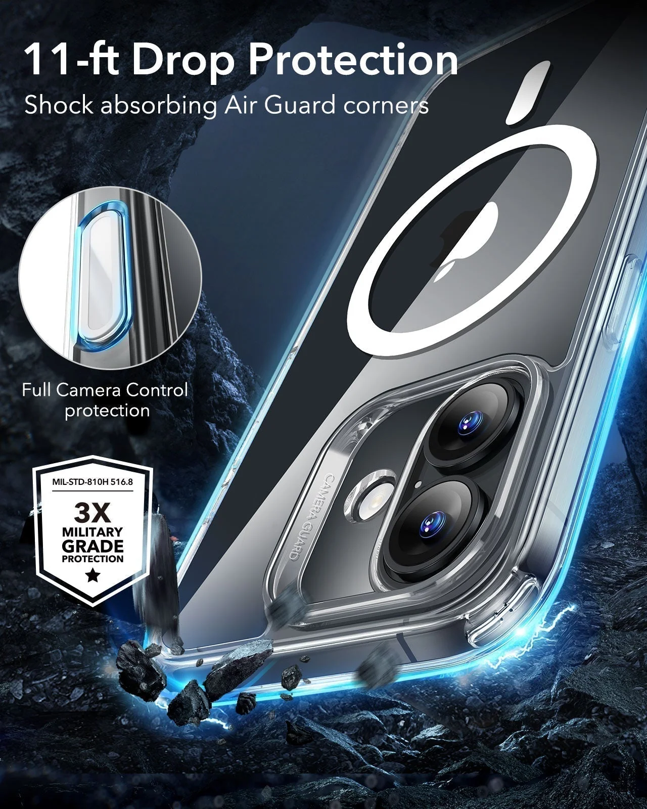 iPhone 16 Plus Classic Hybrid Magnetic Case (Camera Control) & Privacy Screen Protector Bundle - Clear Blue - Image 7
