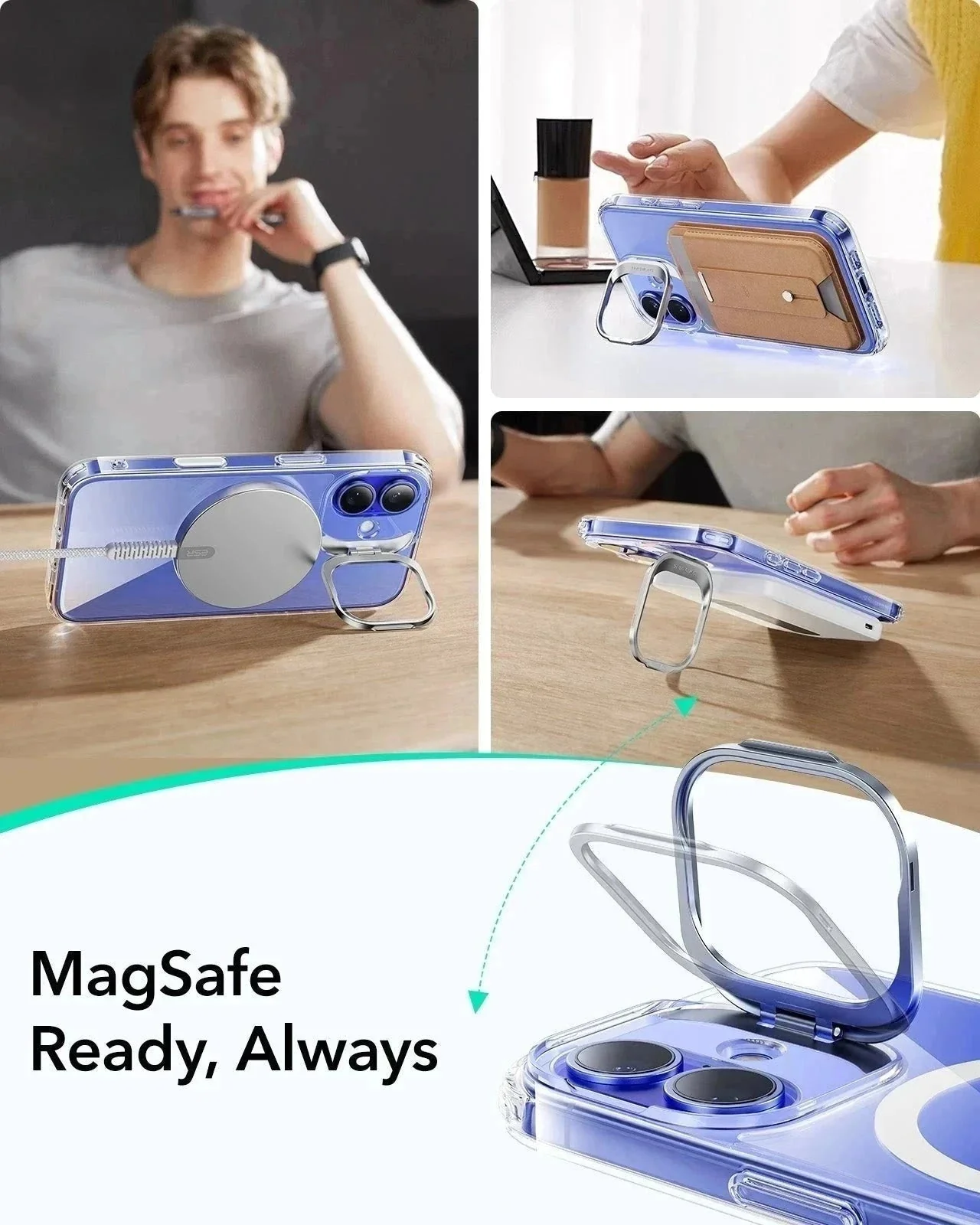 iPhone 16 Plus Classic Hybrid Magnetic Case Protection Bundle (Camera Control, Stash Stand) - Clear - Image 9