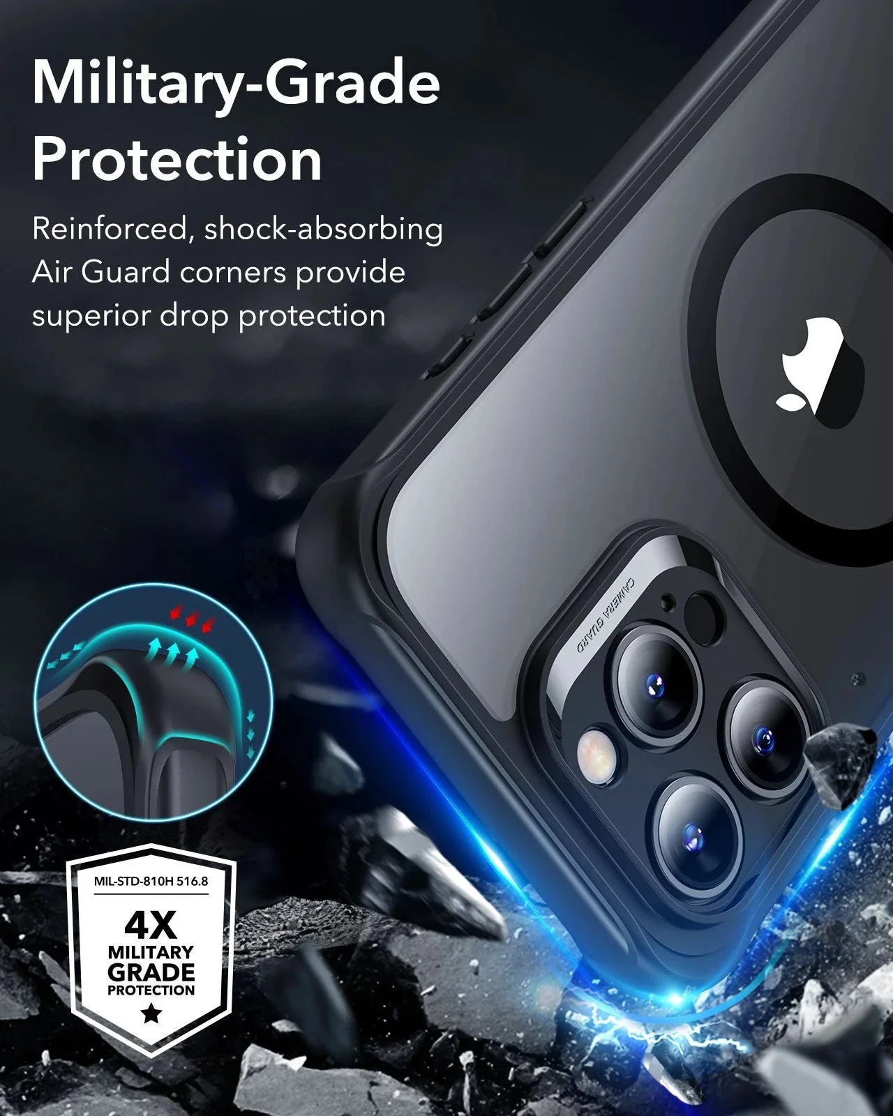 iPhone 16 Pro Armor Tough Case (HaloLock) - Clear Black - Image 4