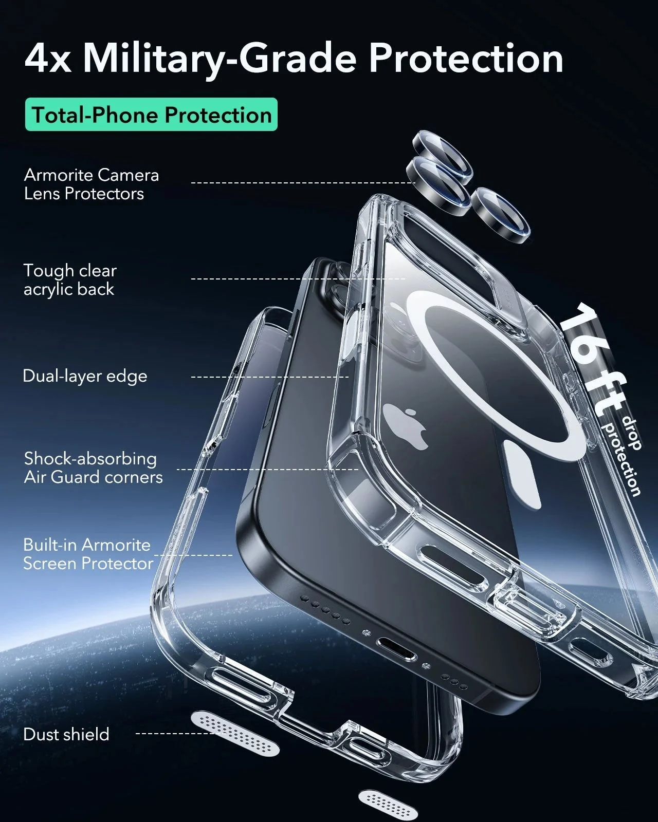 iPhone 16 Pro Armor Tough Magnetic Case (Camera Control, Stash Stand) - Clear - Image 5
