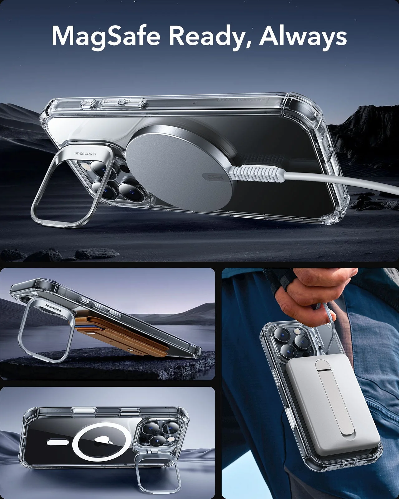 iPhone 16 Pro Armor Tough Magnetic Case (Camera Control, Stash Stand) - Clear - Image 6