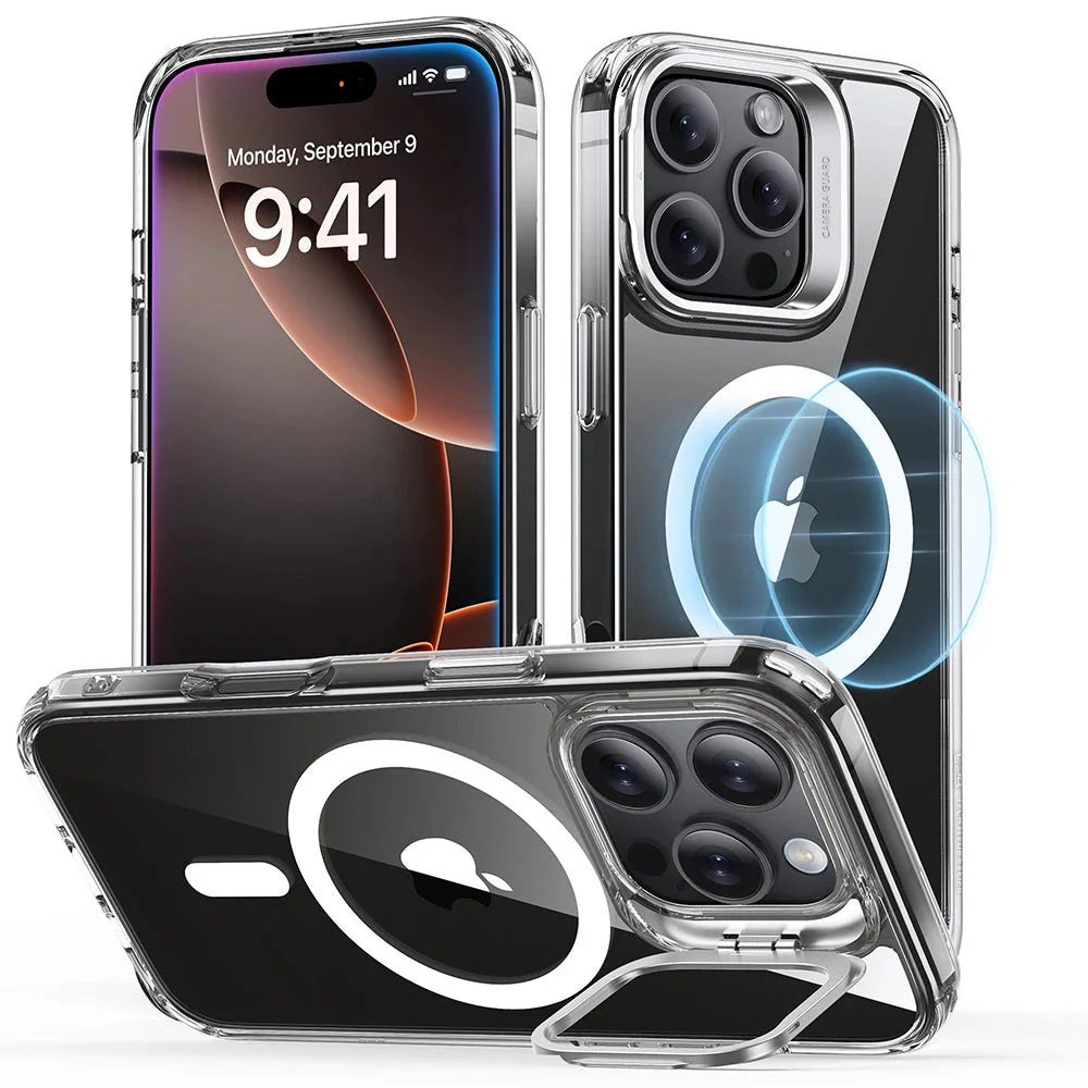iPhone 16 Pro Classic Hybrid Case with Stash Stand (HaloLock) - Clear