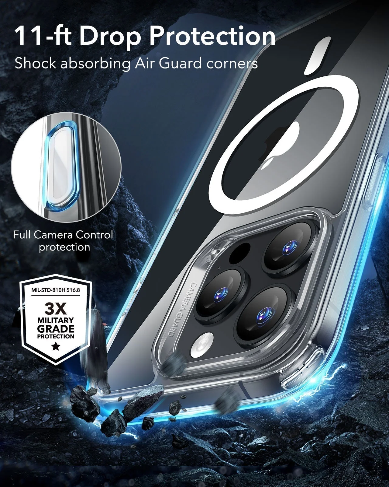 iPhone 16 Pro Classic Hybrid Magnetic Case (Camera Control) & Privacy Screen Protector Bundle - Frosted Clear - Image 9