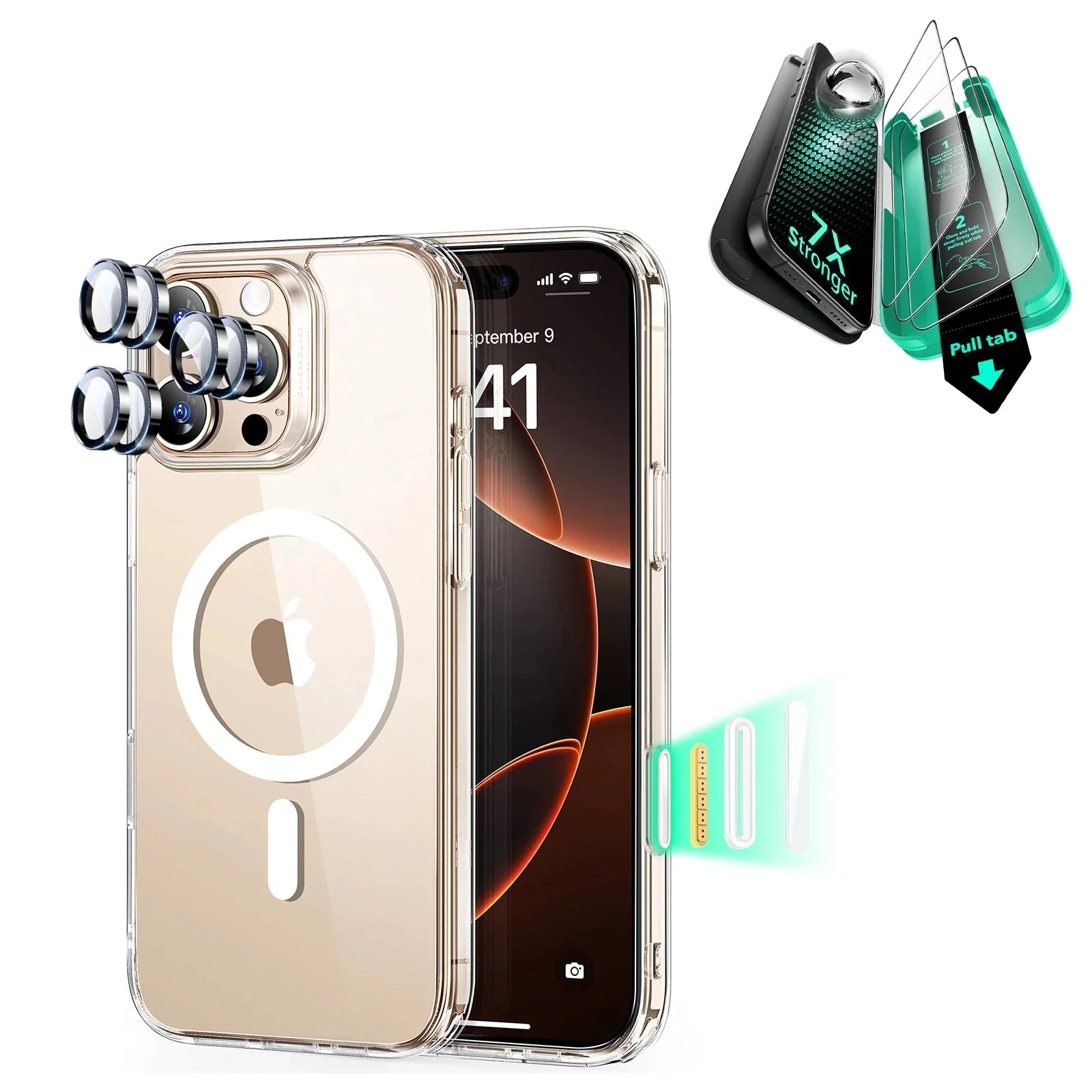 iPhone 16 Pro Classic Hybrid Magnetic Case (Camera Control) & Screen Protection Bundle - Clear