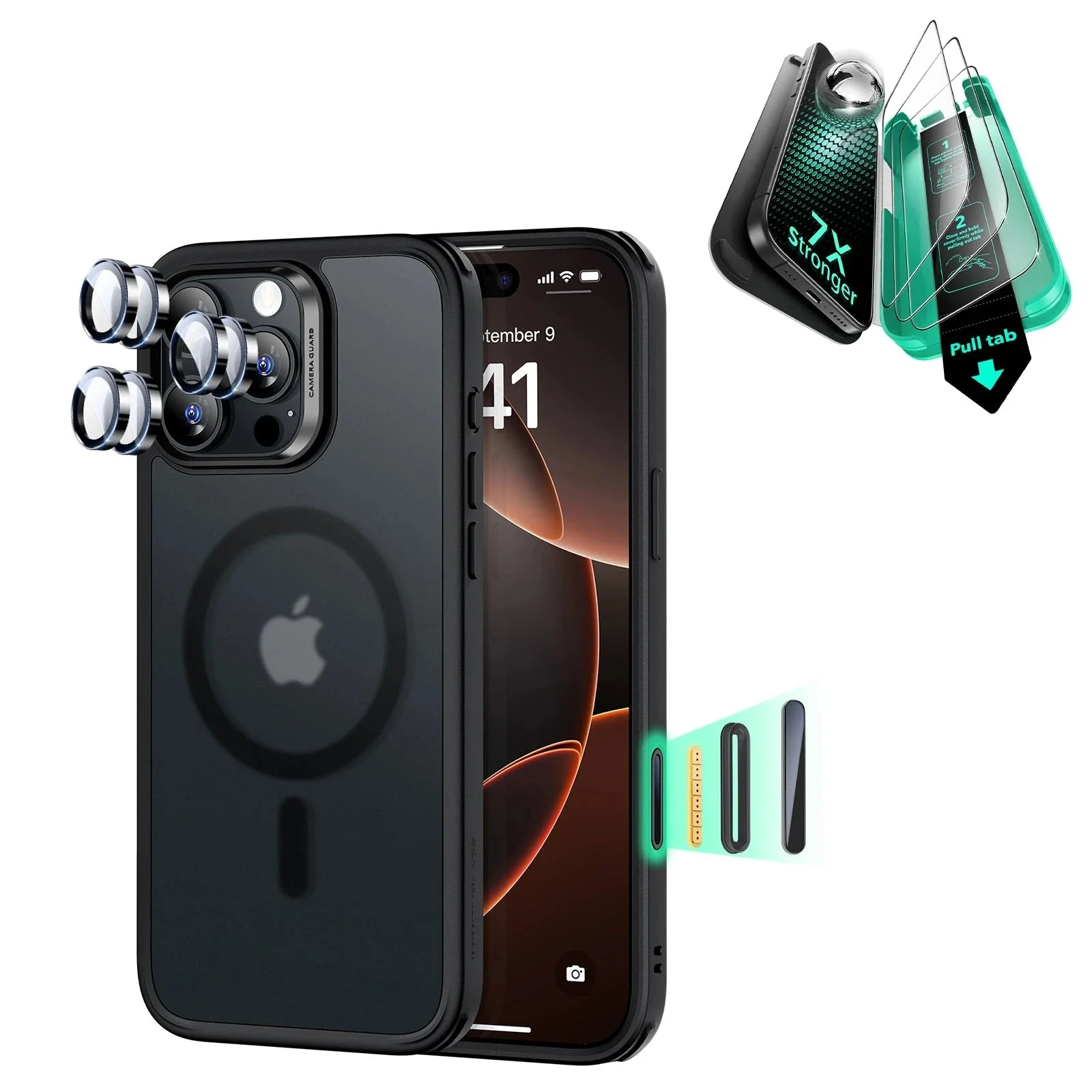 iPhone 16 Pro Classic Hybrid Magnetic Case (Camera Control) & Screen Protection Bundle - Frosted Black