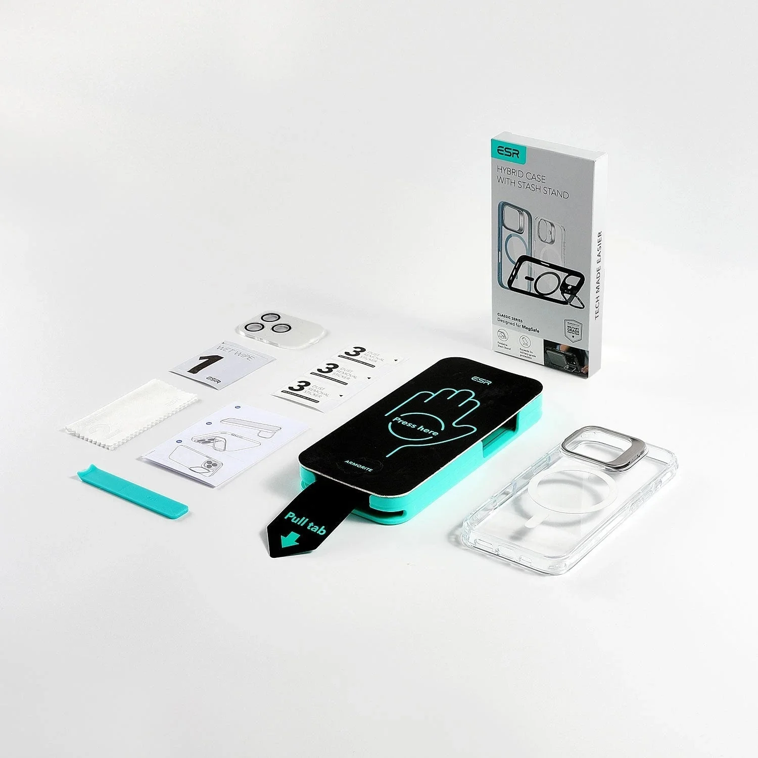 iPhone 16 Pro Classic Hybrid with Stash Stand Protection Bundle - Clear - Image 2