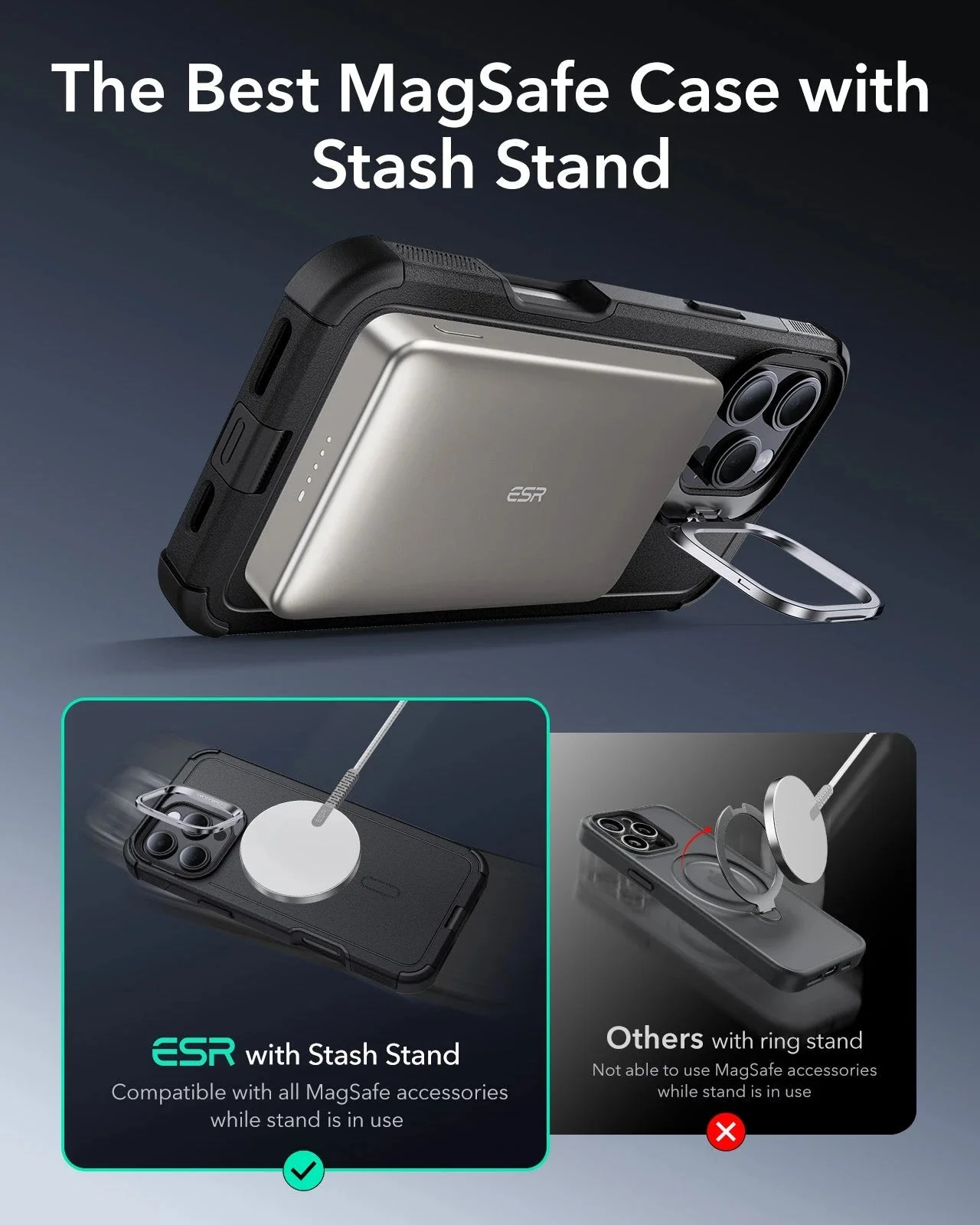 iPhone 16 Pro Cyber Tough Case with Stash Stand Protection Bundle - Black - Image 4